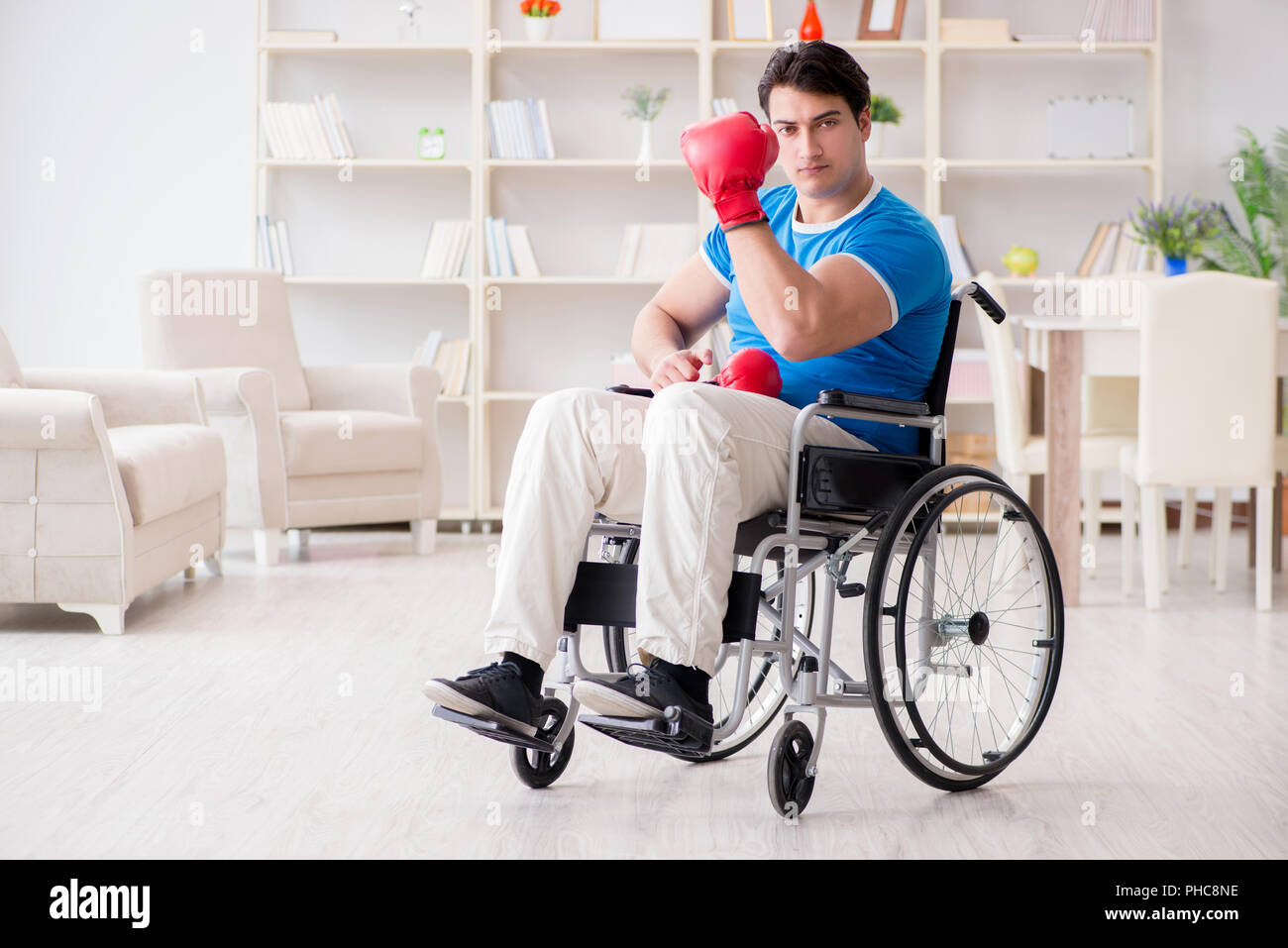 The disabled boxer at wheelchair recovering from injury Stock Photo Alamy