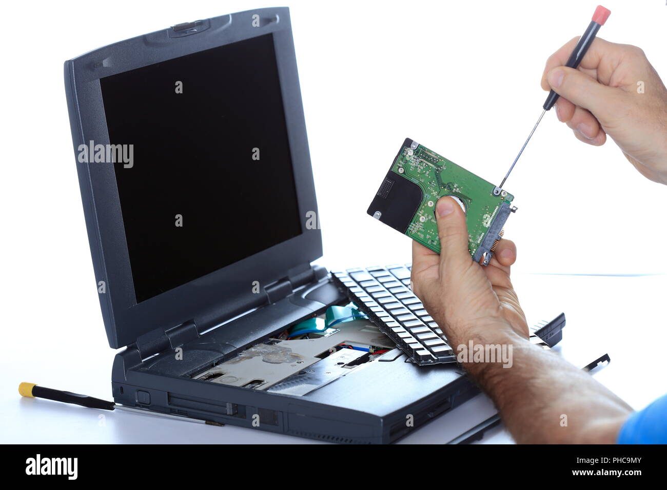 expert is repairing a computer Stock Photo
