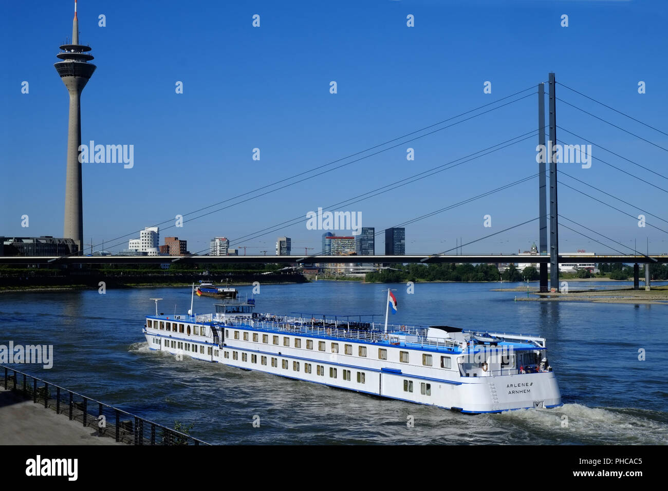 Rhine River With A River Cruise Ship Dusseldorf Stock Photo Alamy