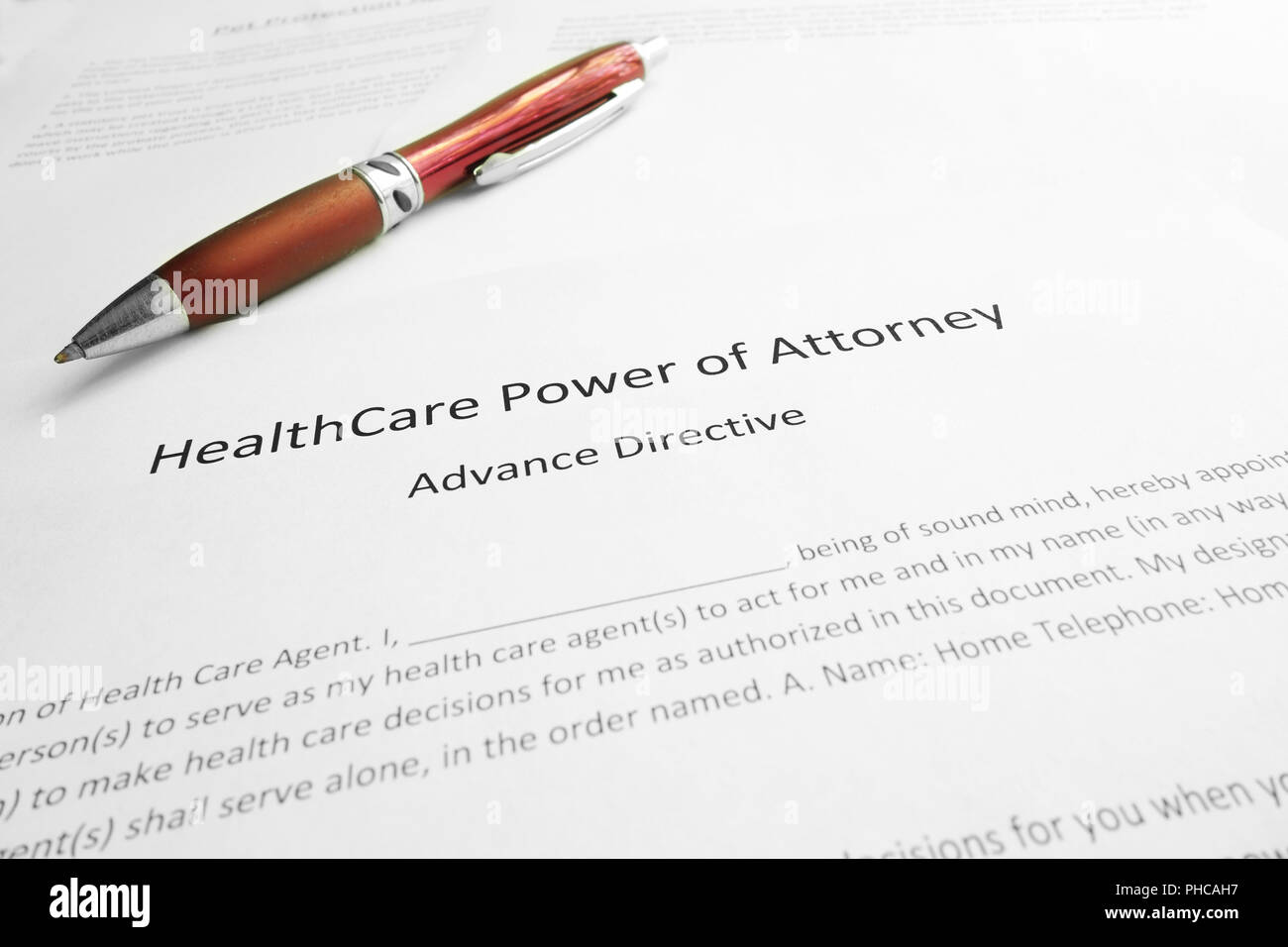 Health Care Power of Attorney Stock Photo
