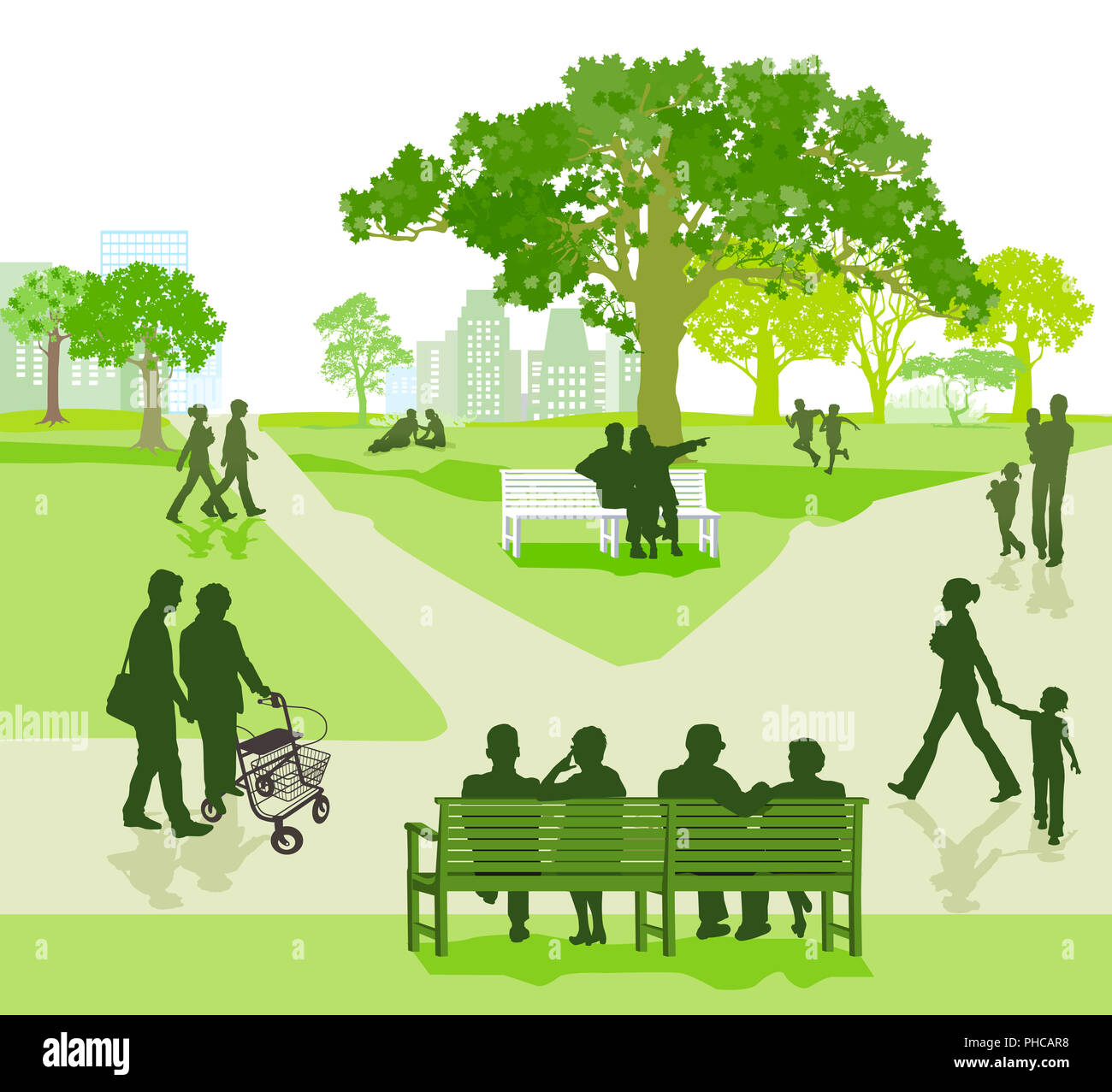 Generation together in the park, illustration Stock Photo