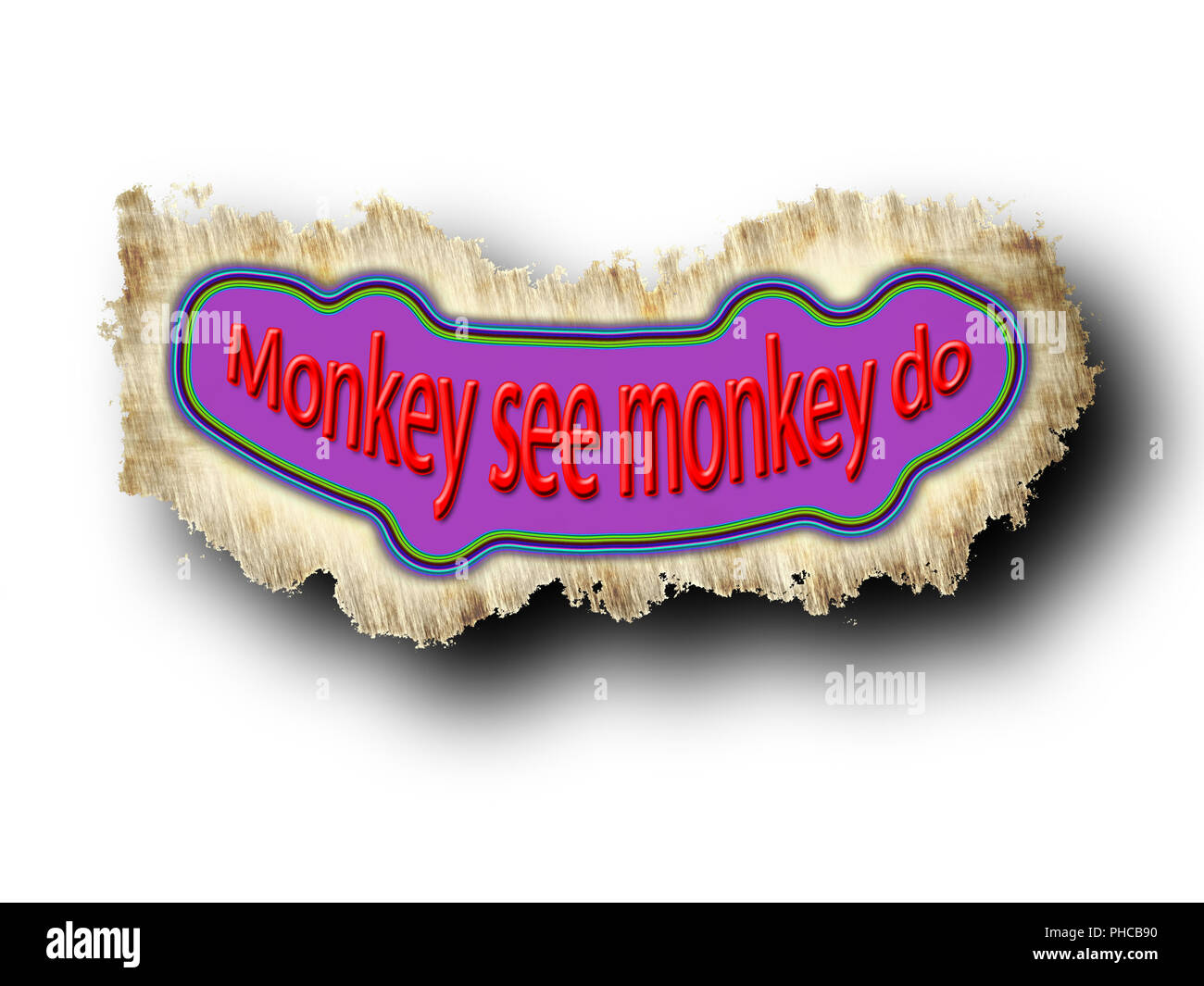 Plate with saying Monkey see monkey do Stock Photo