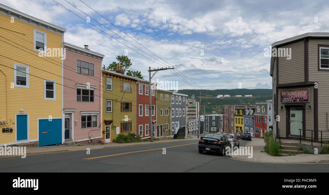 Row of colorful houses in historic downtown St. John's, Newfoundland