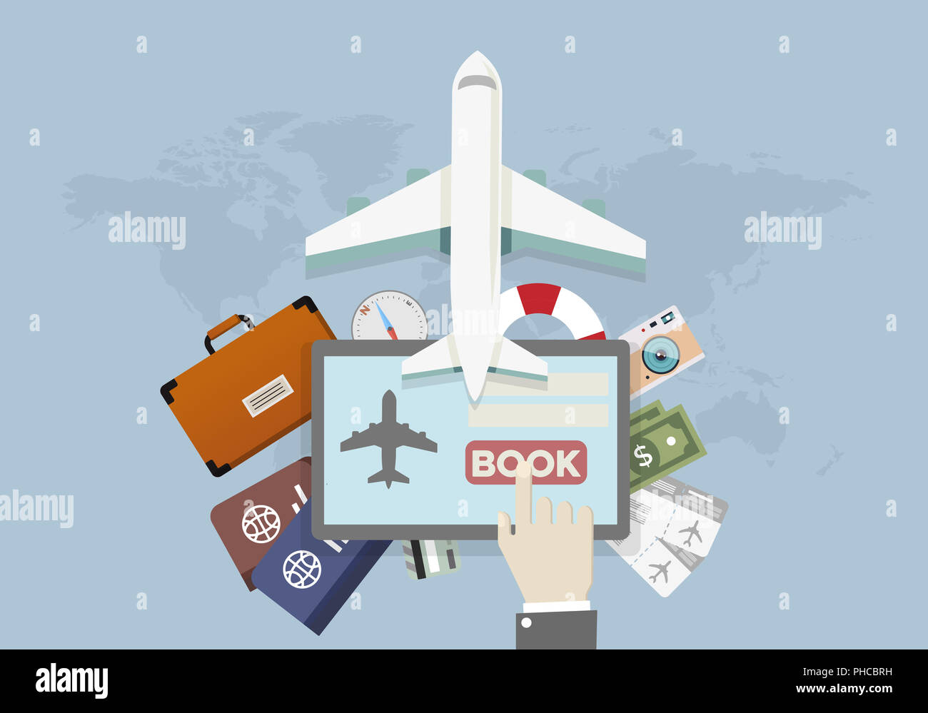 Book travel Flight Stock Photo