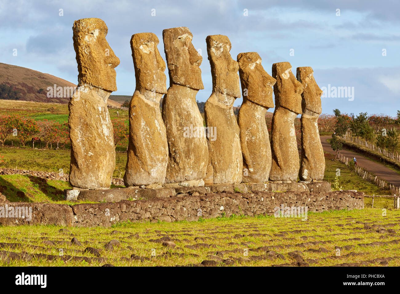 Ahu Akivi Moai stone heads Rapa Nui Easter Island Isla de Pascua Chile