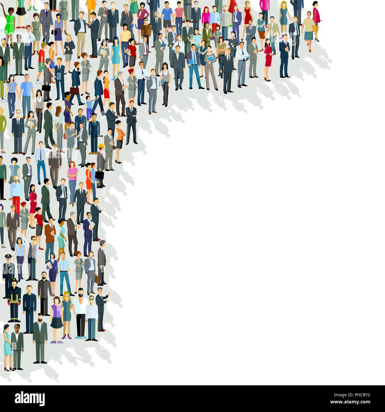 Large group of people, crowd community, Illustration Stock Photo