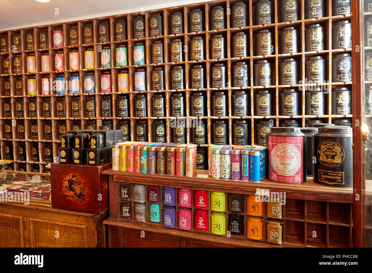 Mariage Freres tea shop on Rue du Bourg Tibourg in Le Marais in Paris Stock Photo