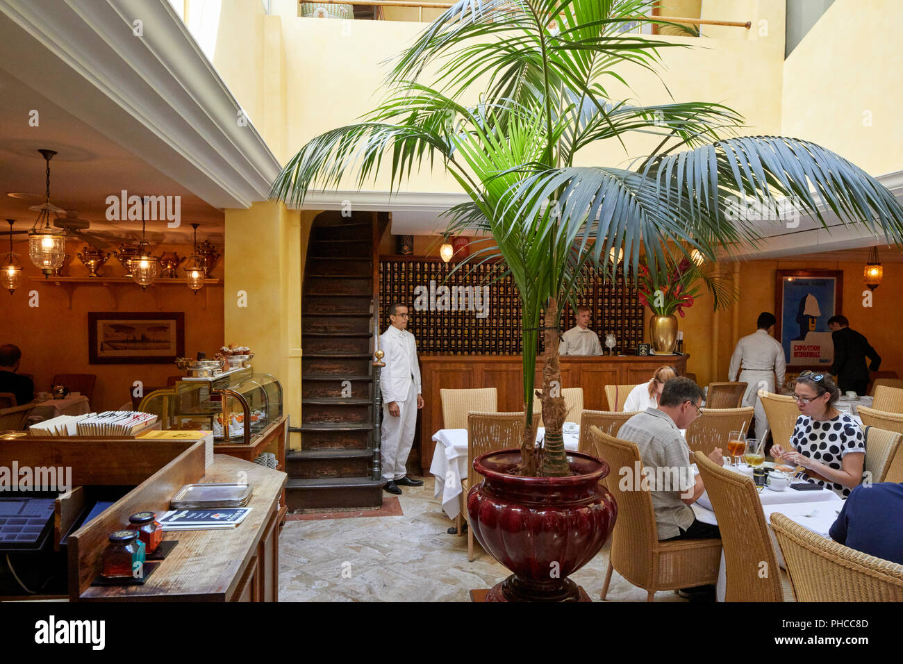 Inside of Mariage Freres restaurant on Rue du Bourg Tibourg in Le Marais in  Paris Stock Photo - Alamy