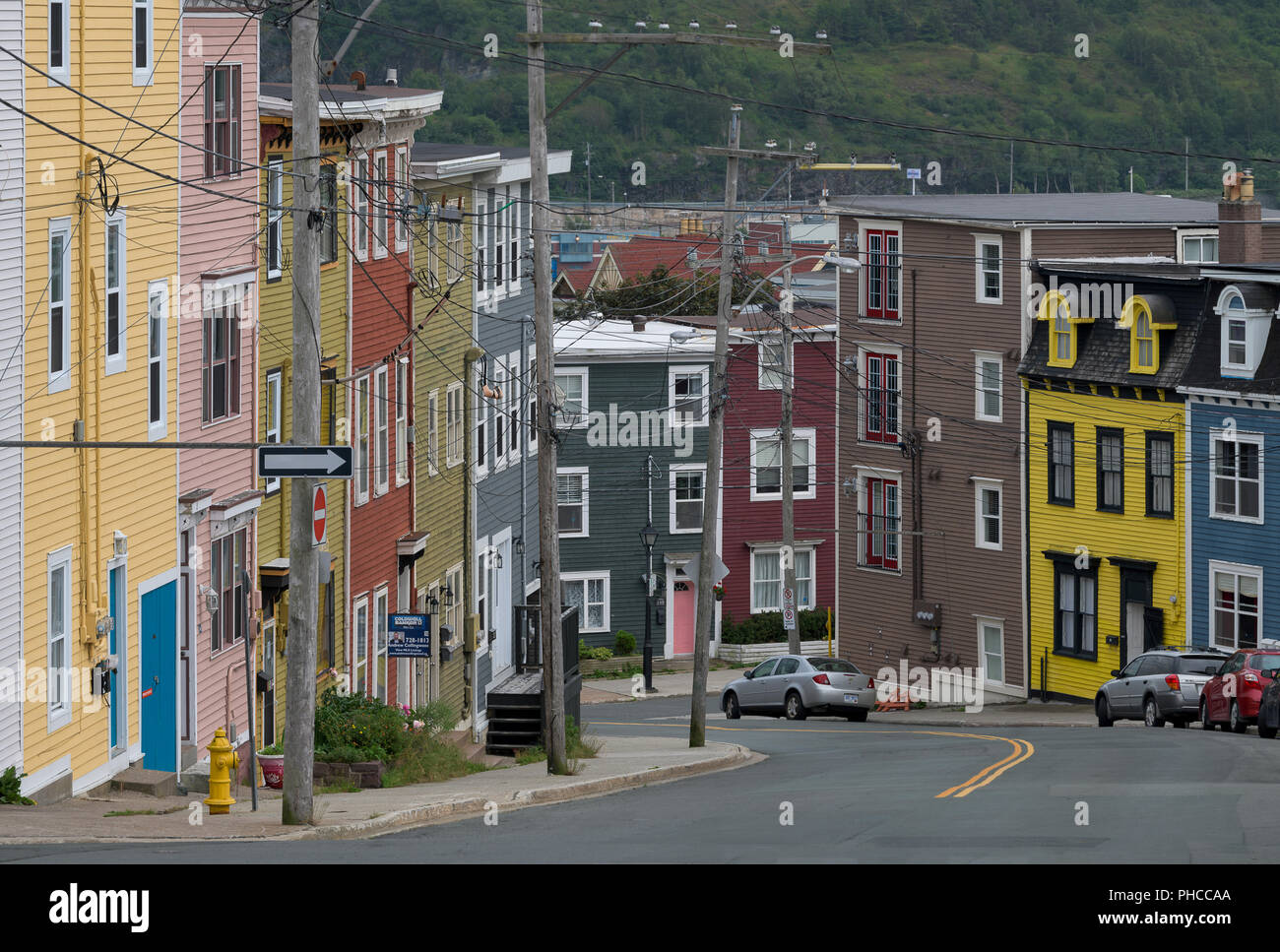 Row of colorful houses in historic downtown St. John's, Newfoundland and Labrador Stock Photo
