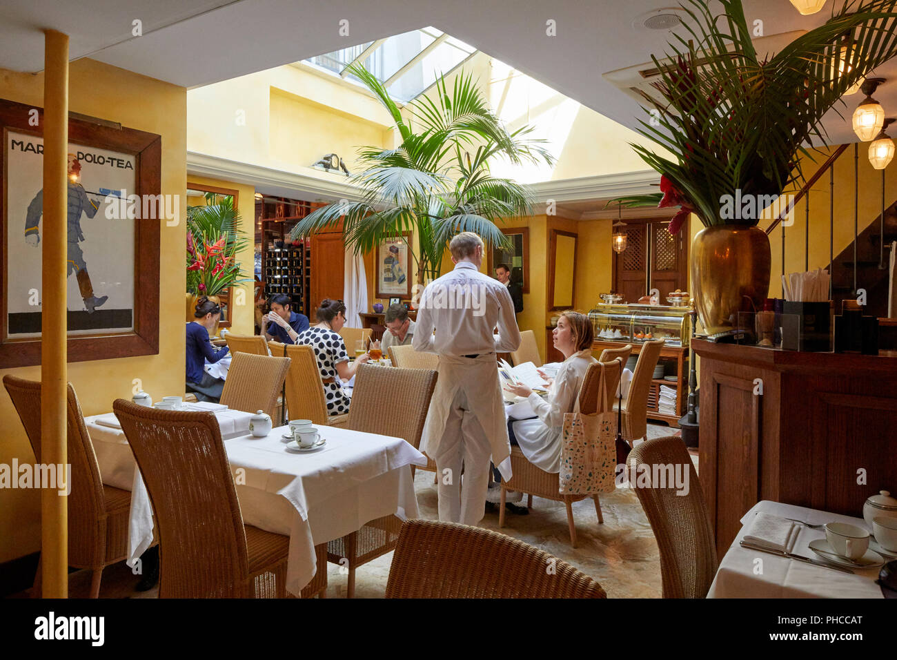 Inside of Mariage Freres restaurant on Rue du Bourg Tibourg in Le Marais in Paris Stock Photo