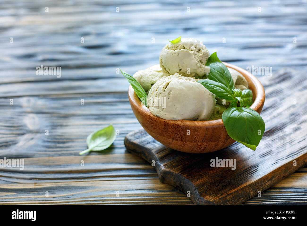 Homemade ice cream of basil Stock Photo Alamy