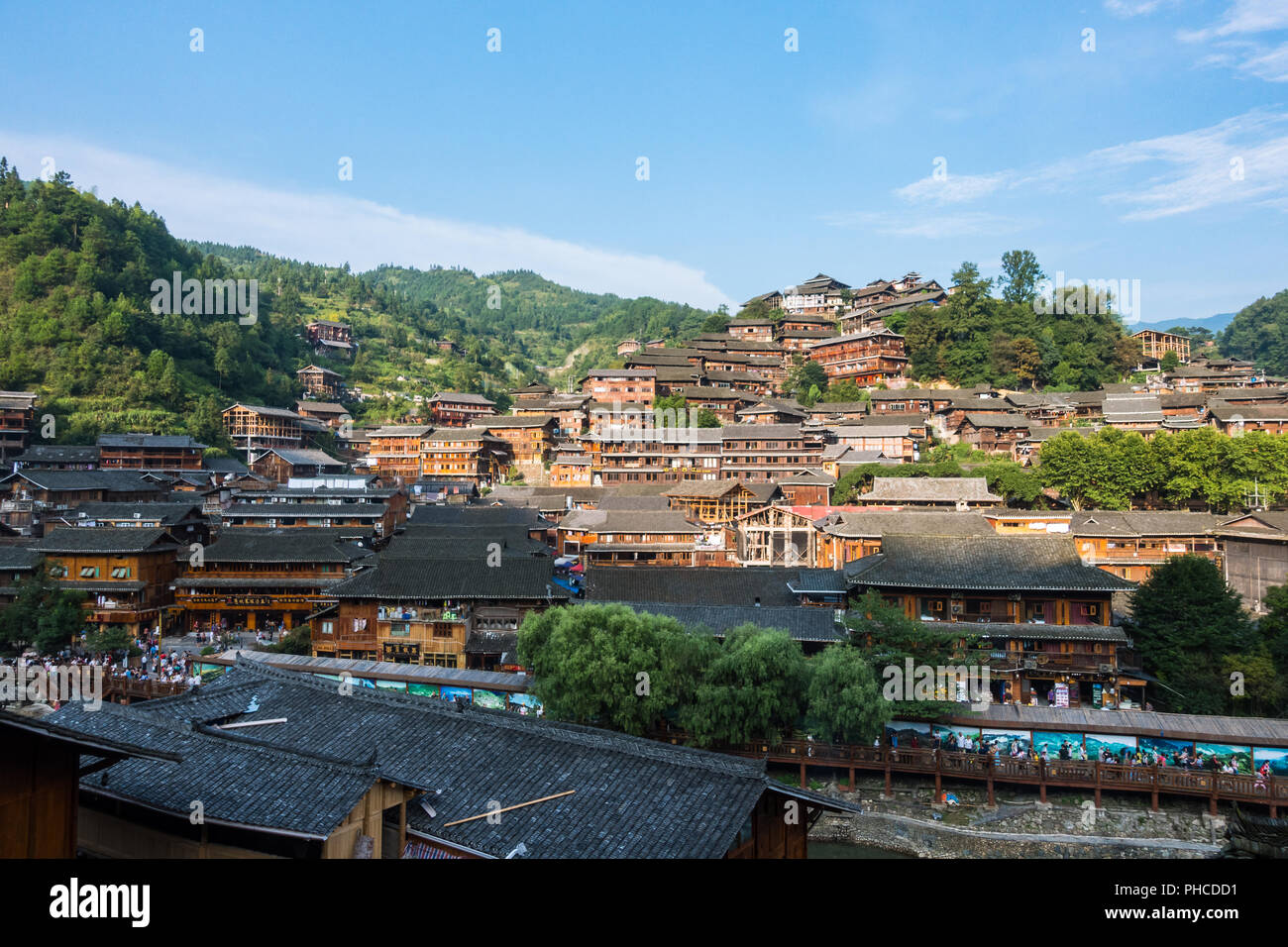 Qian Hu Miao Zhai Daytime Village Landscape, Ancient Chinese Cultural Location Stock Photo