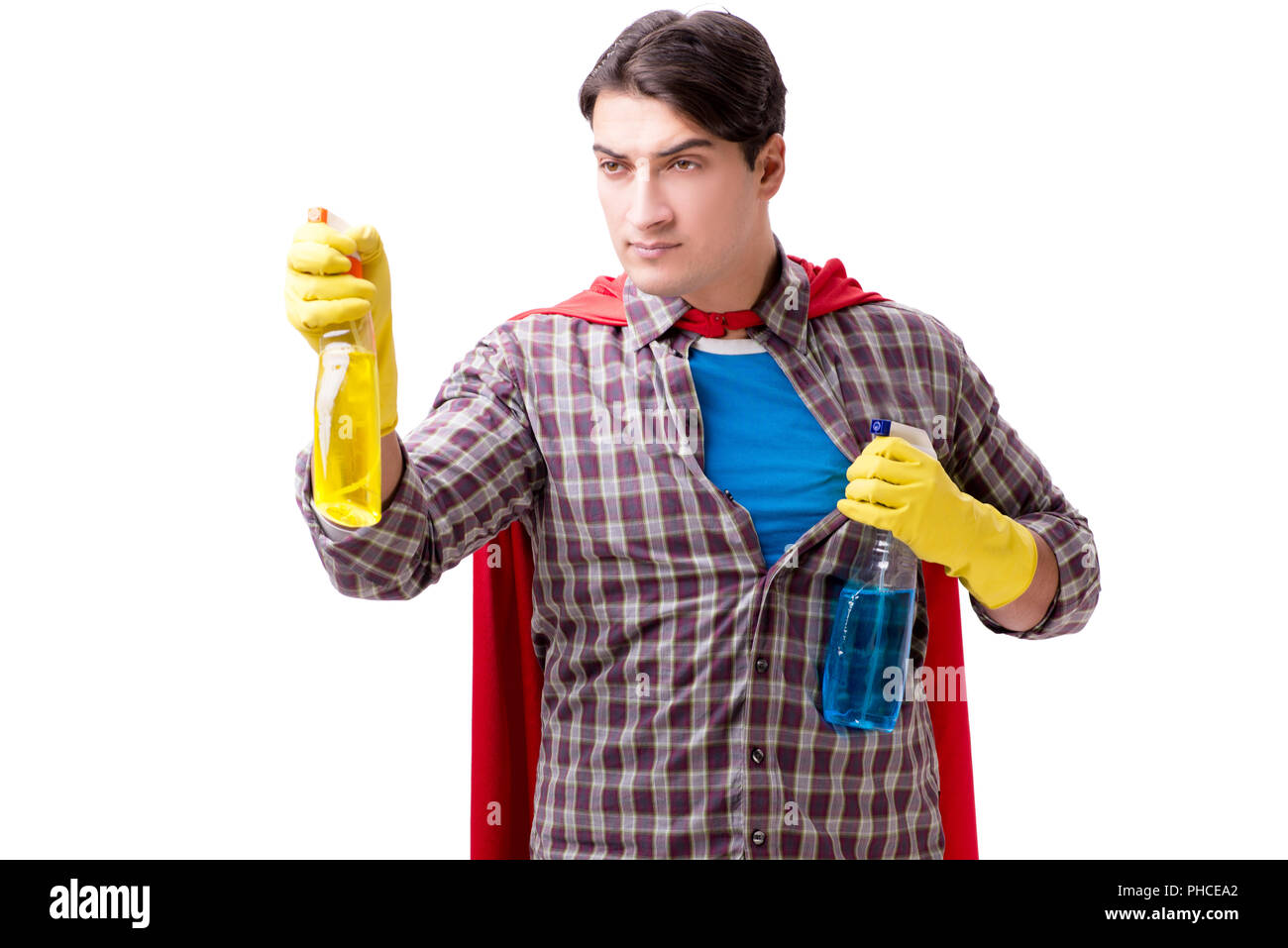 Super hero cleaner isolated on white Stock Photo Alamy