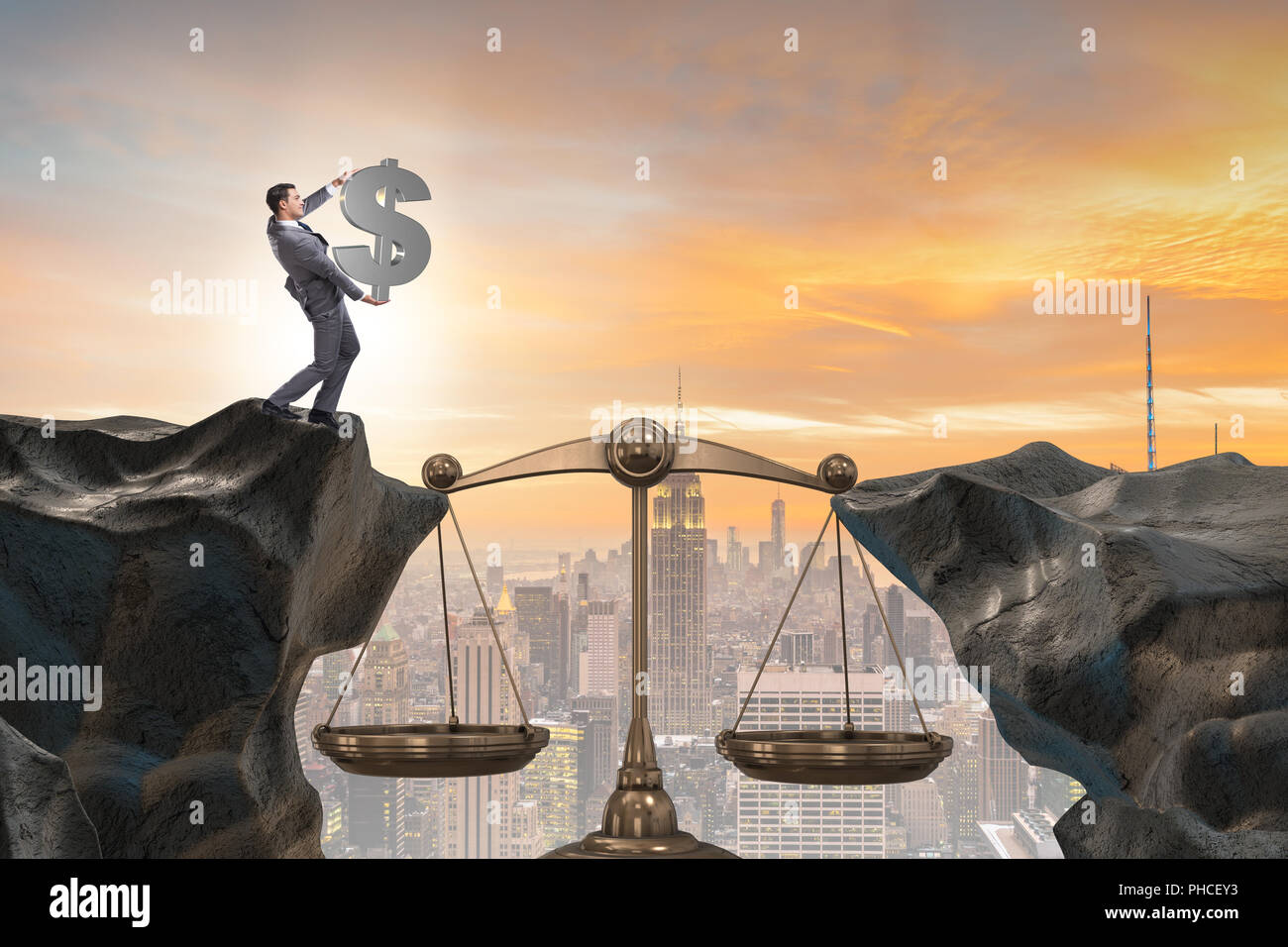 Businessman holding dollar sign in justice concept Stock Photo - Alamy