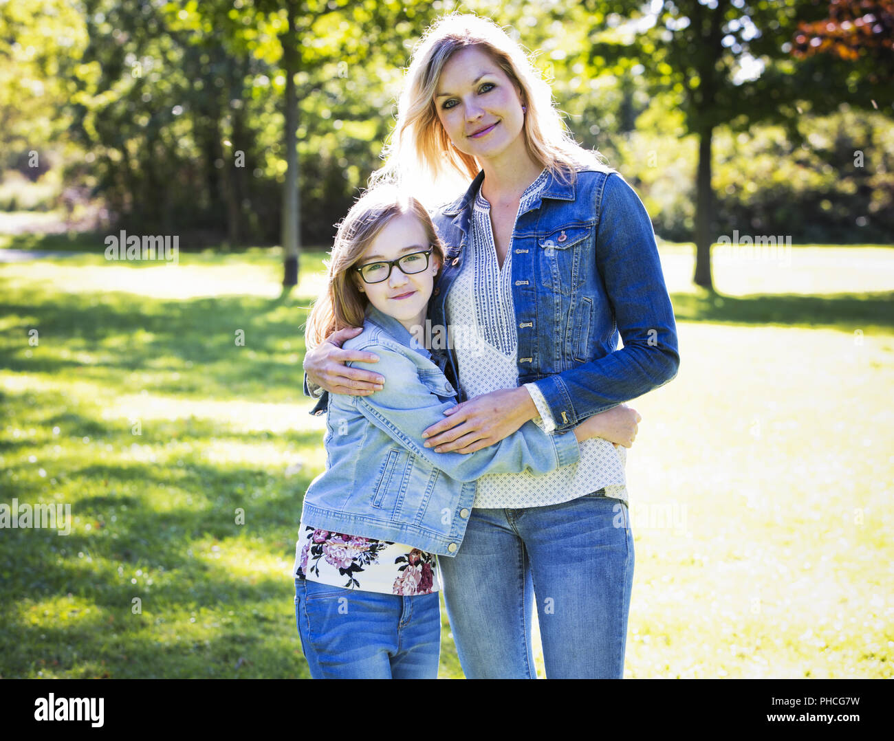 causal mother and daughter in the park Stock Photo