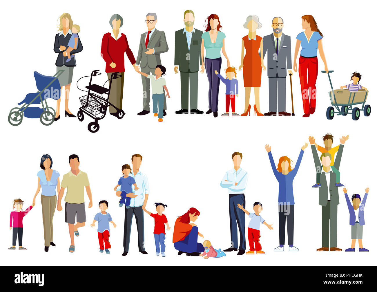 Group of families, Generation together, illustration Stock Photo