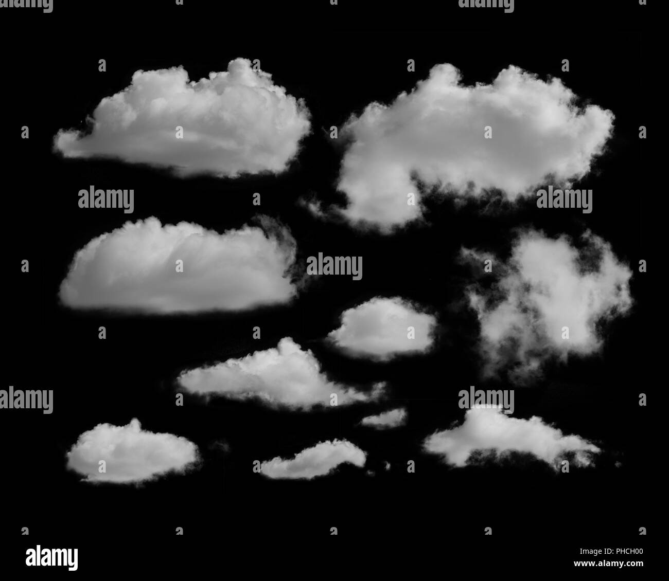 Set black clouds smoke Black and White Stock Photos & Images - Alamy