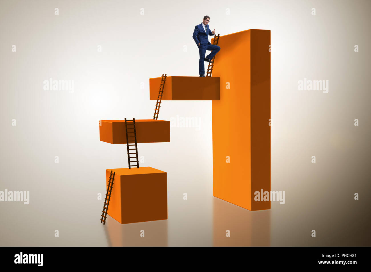 The businessman climbing career ladder in business concept Stock Photo ...