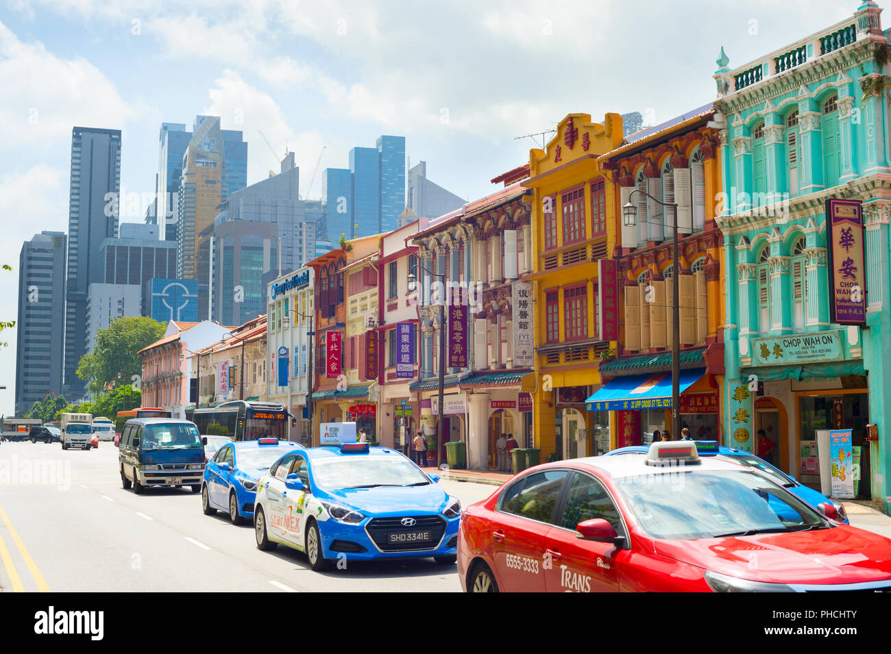 Cars on road, Chinatown, Singapore Stock Photo Alamy