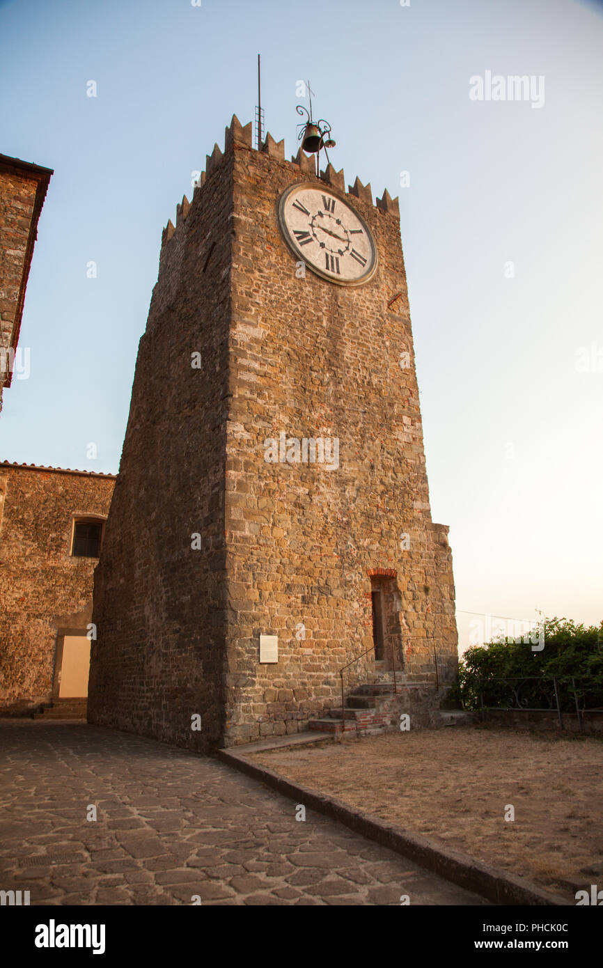 Tower in sunset time, Montecatini Alto,Tuscany,Italy Stock Photo