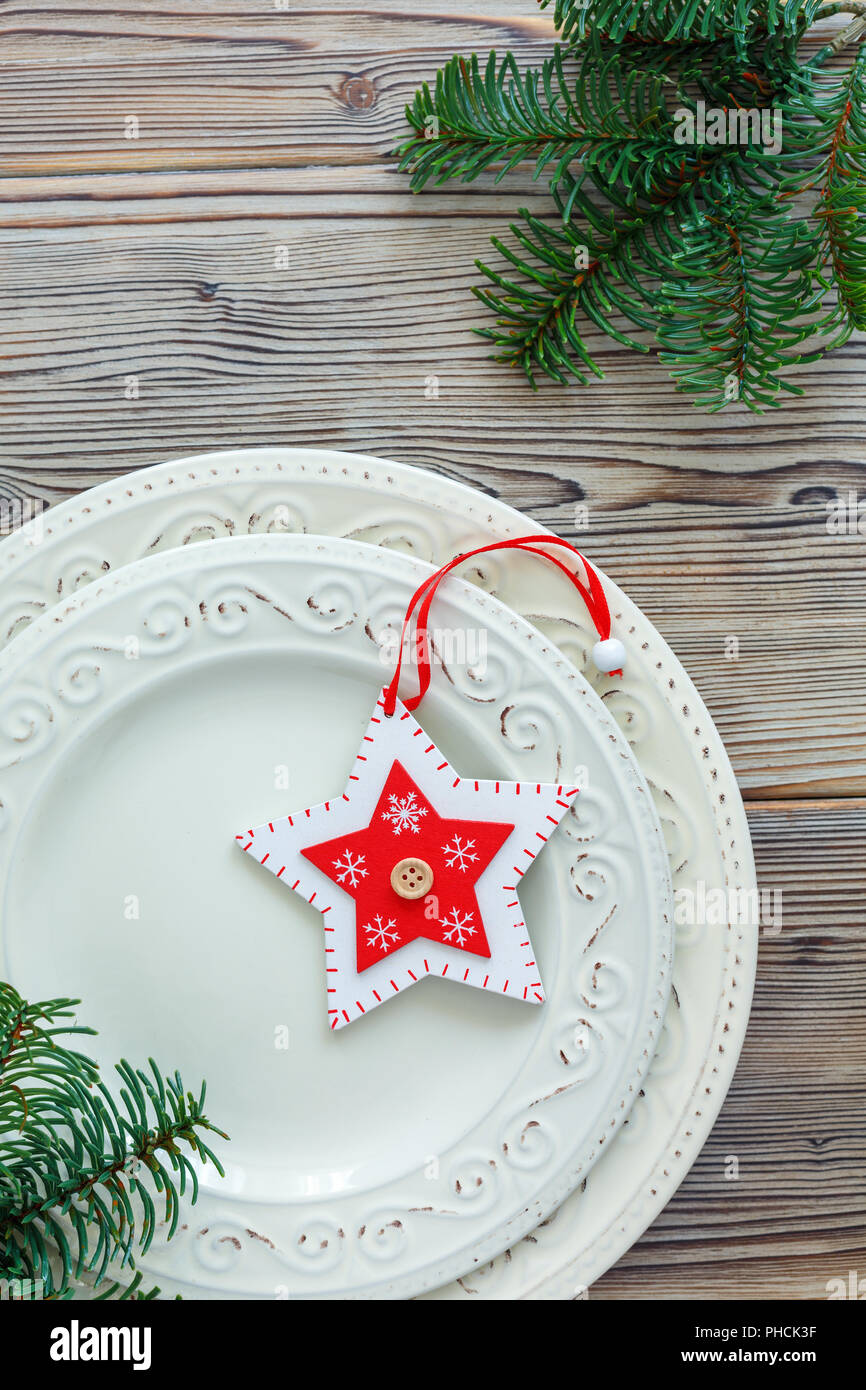 Porcelain plates with Christmas decor Stock Photo Alamy