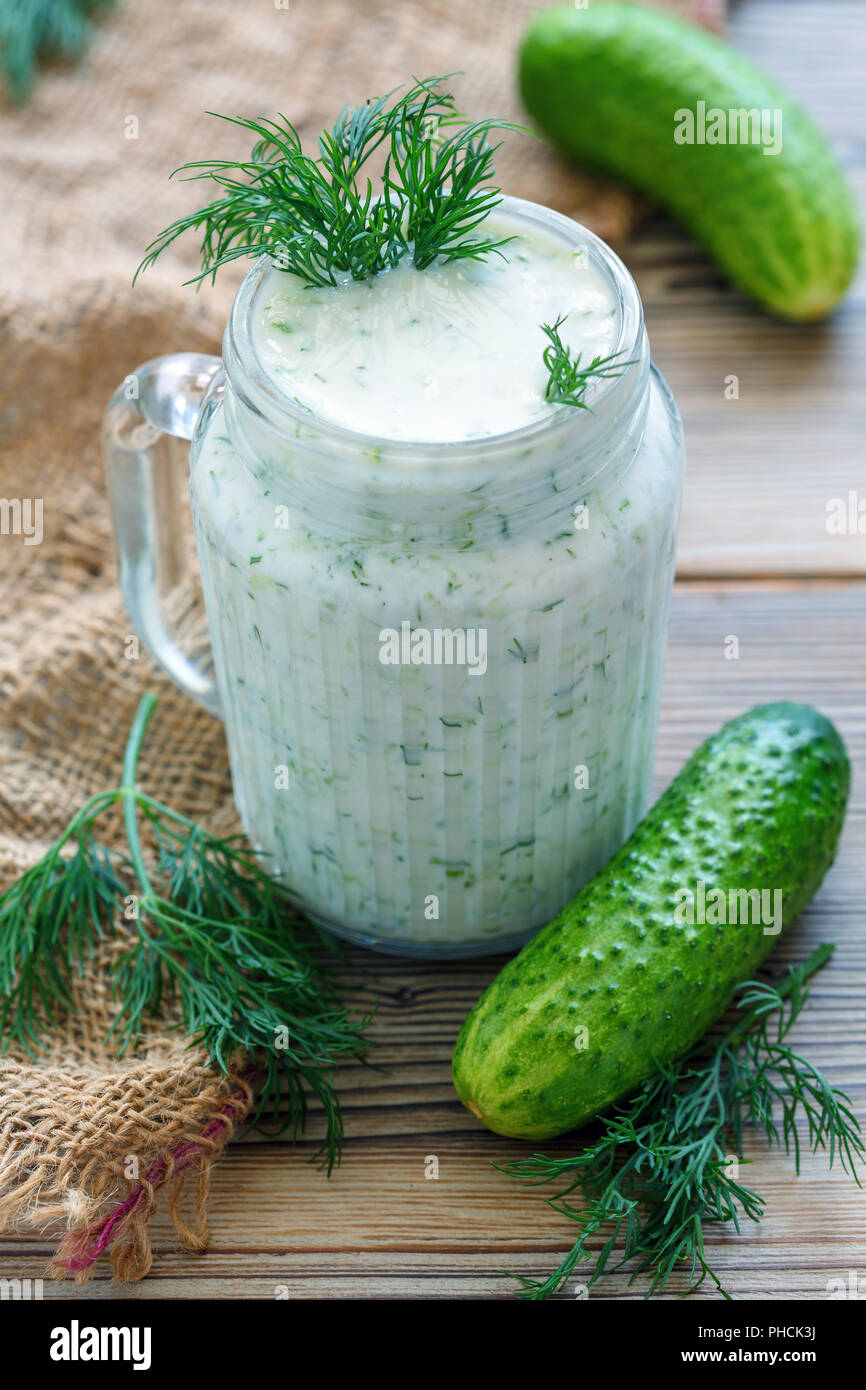 Cold smoothies of cucumber, greens and yogurt Stock Photo Alamy