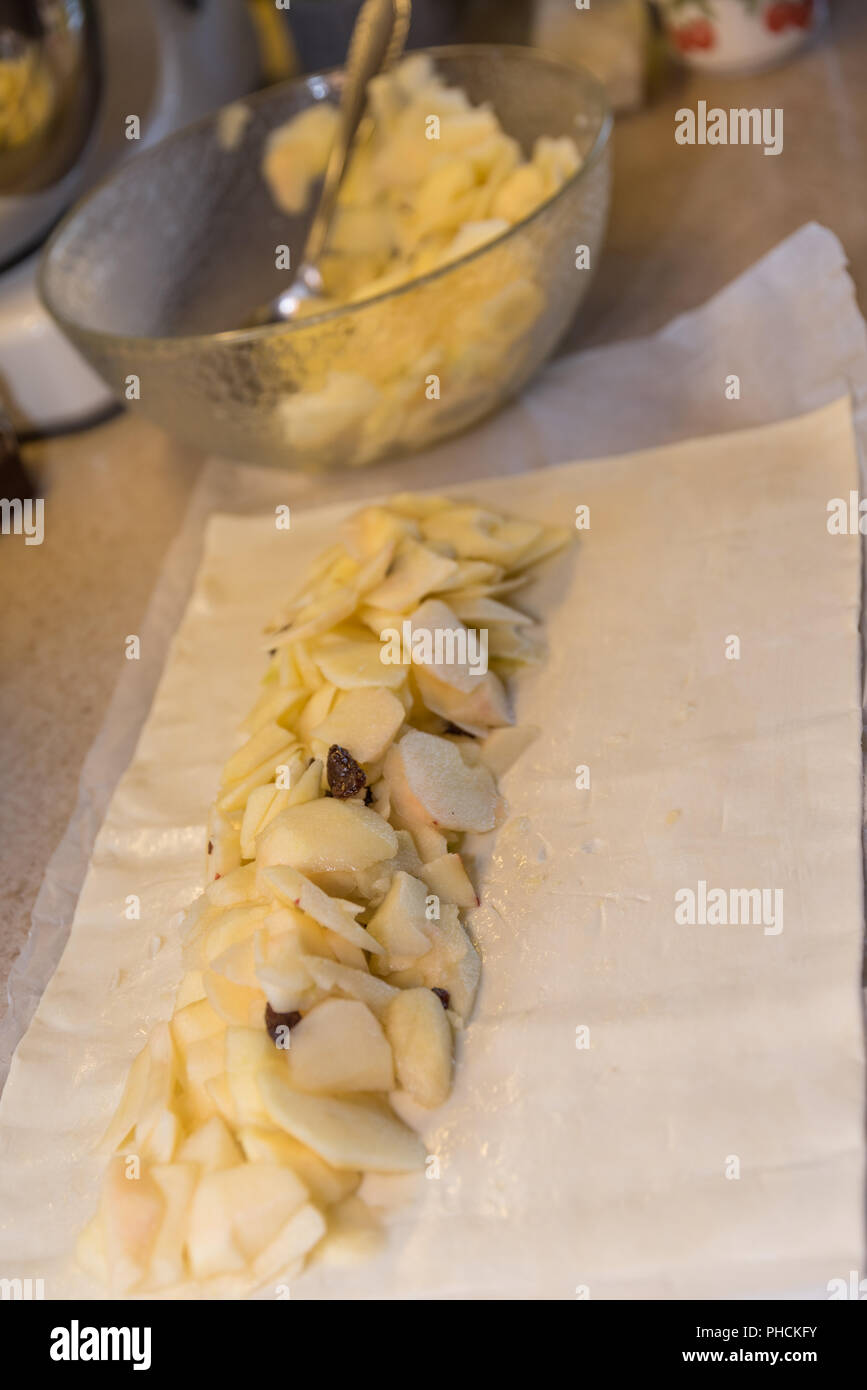 Apple strudel is produced Stock Photo
