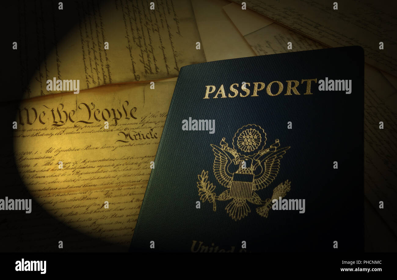 US Passport and Constitution Stock Photo