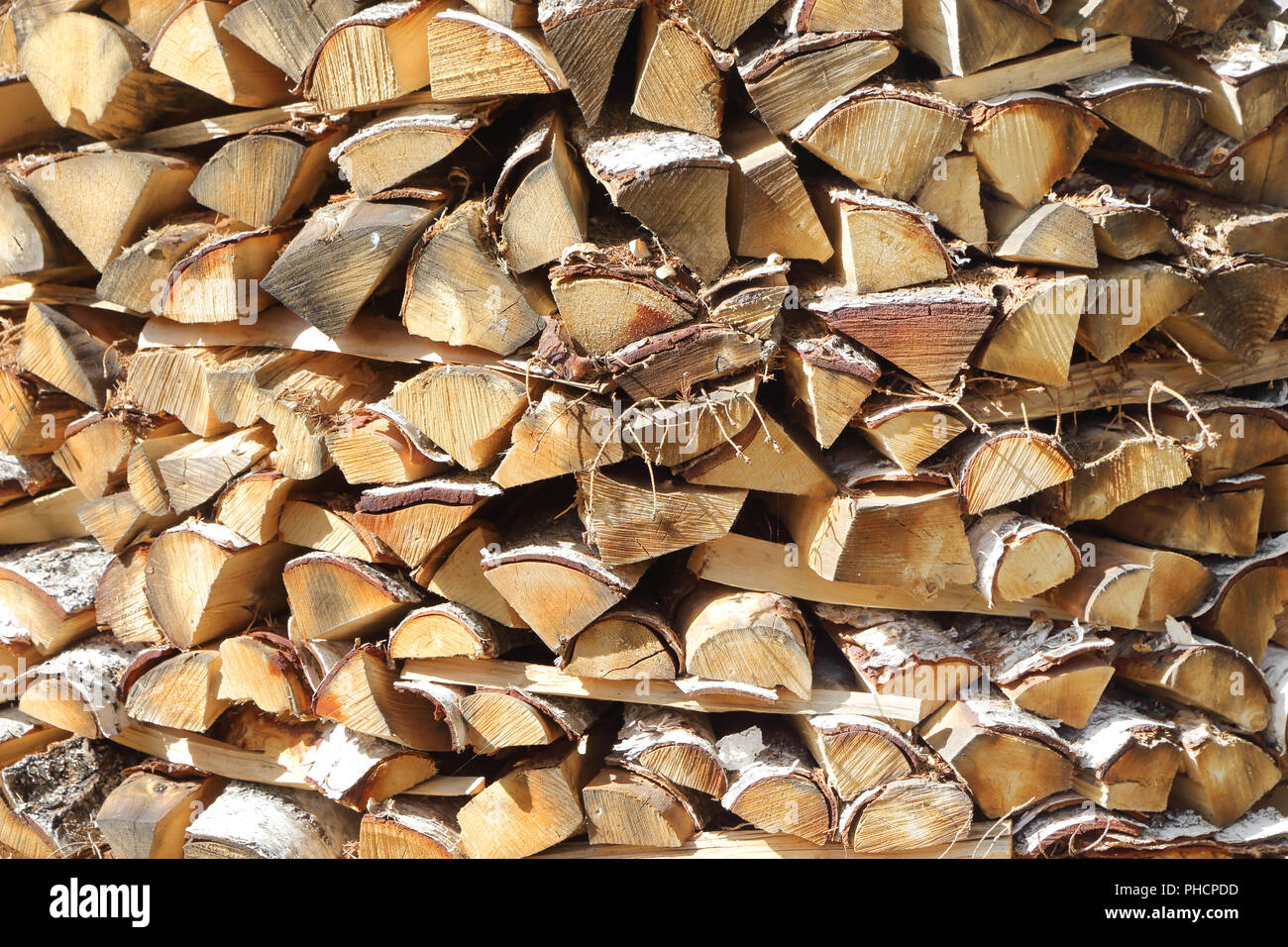 Full frame image of stacked fire wood. Stock Photo