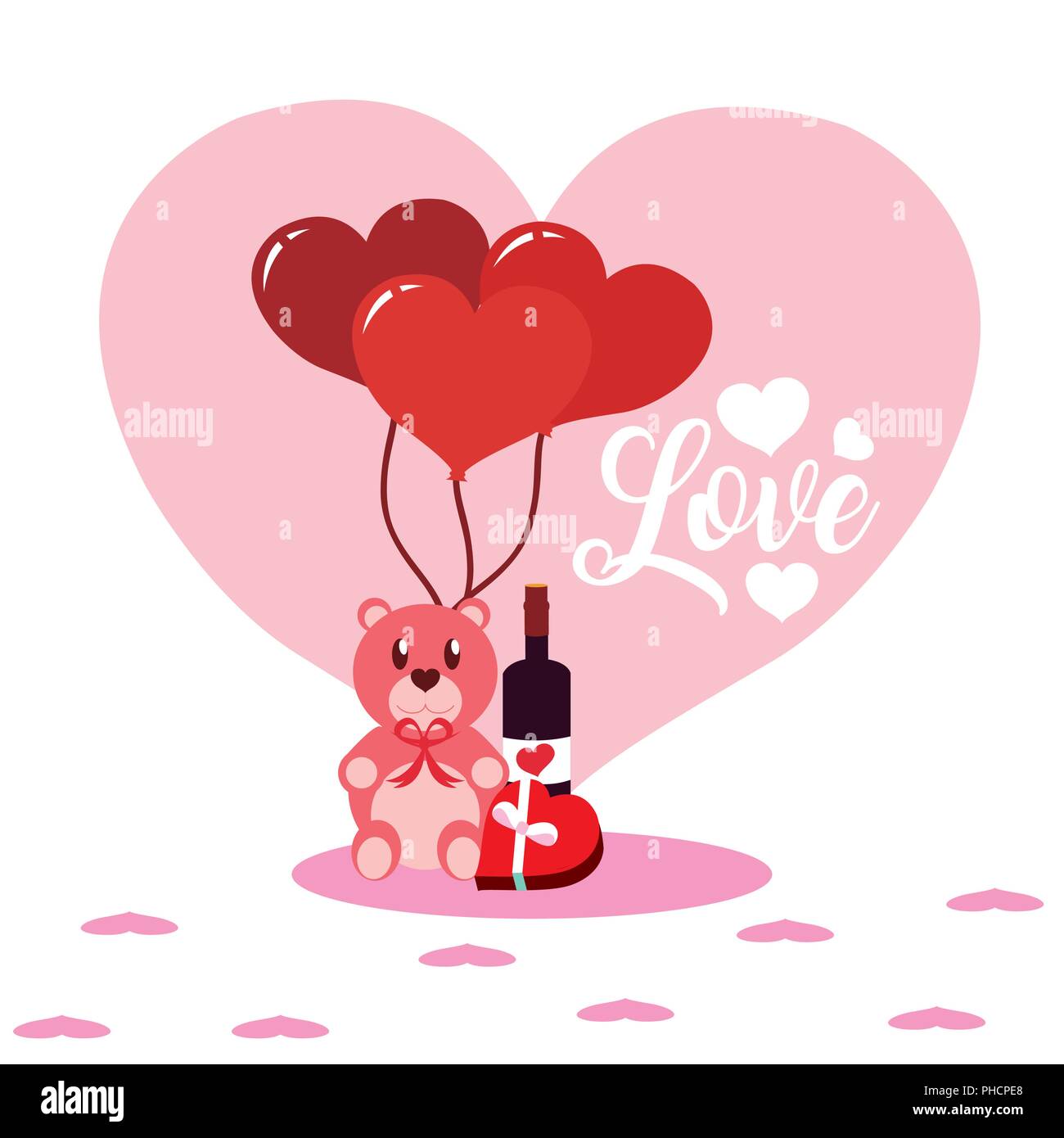 Cute love with tedddy and balloons cartoons vector illustration graphic ...