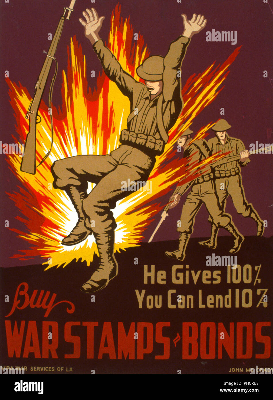 Poster encouraging purchase of war stamps and bonds to help fund the