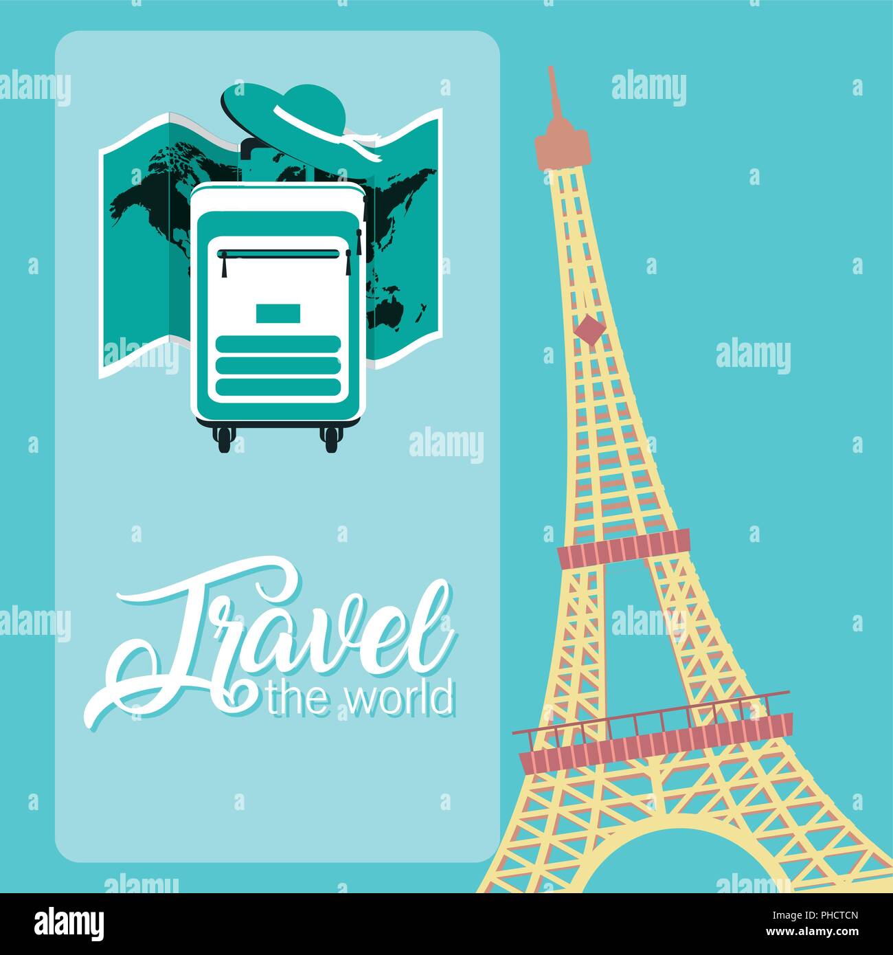 Travel the world card with paris eiffel tower and symbols vector  illustration graphic design Stock Vector Image & Art - Alamy