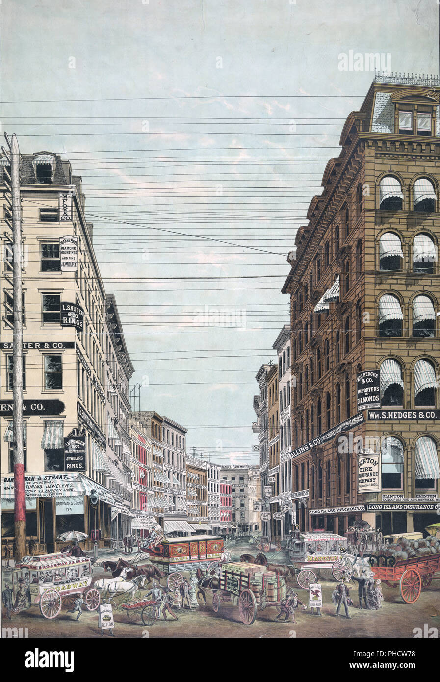 View of Broadway and Maiden Lane, New York City ca. 1800s Stock Photo