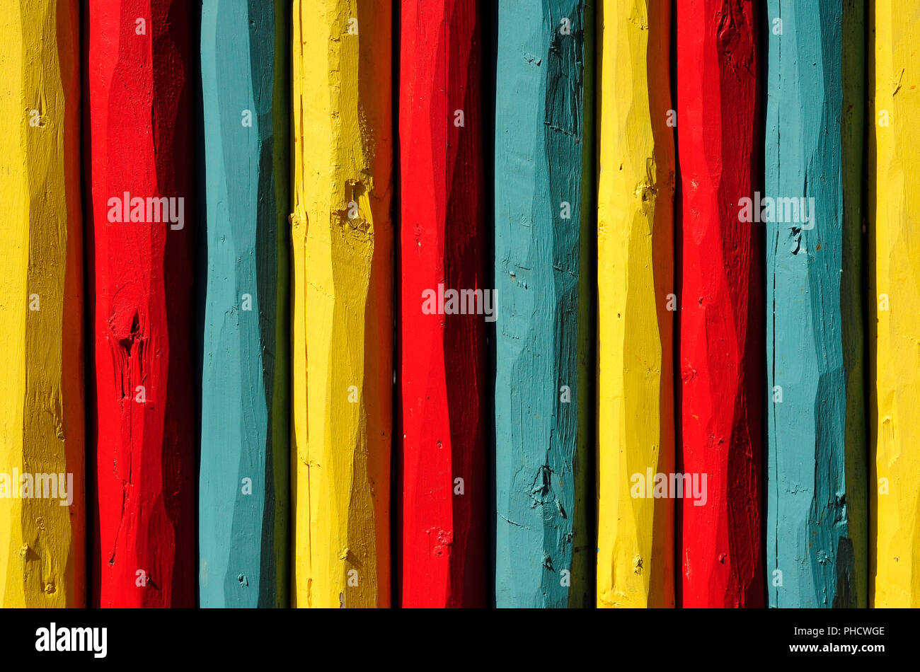 Colorfully painted wooden fence in Santa Fe, New Mexico USA Stock Photo
