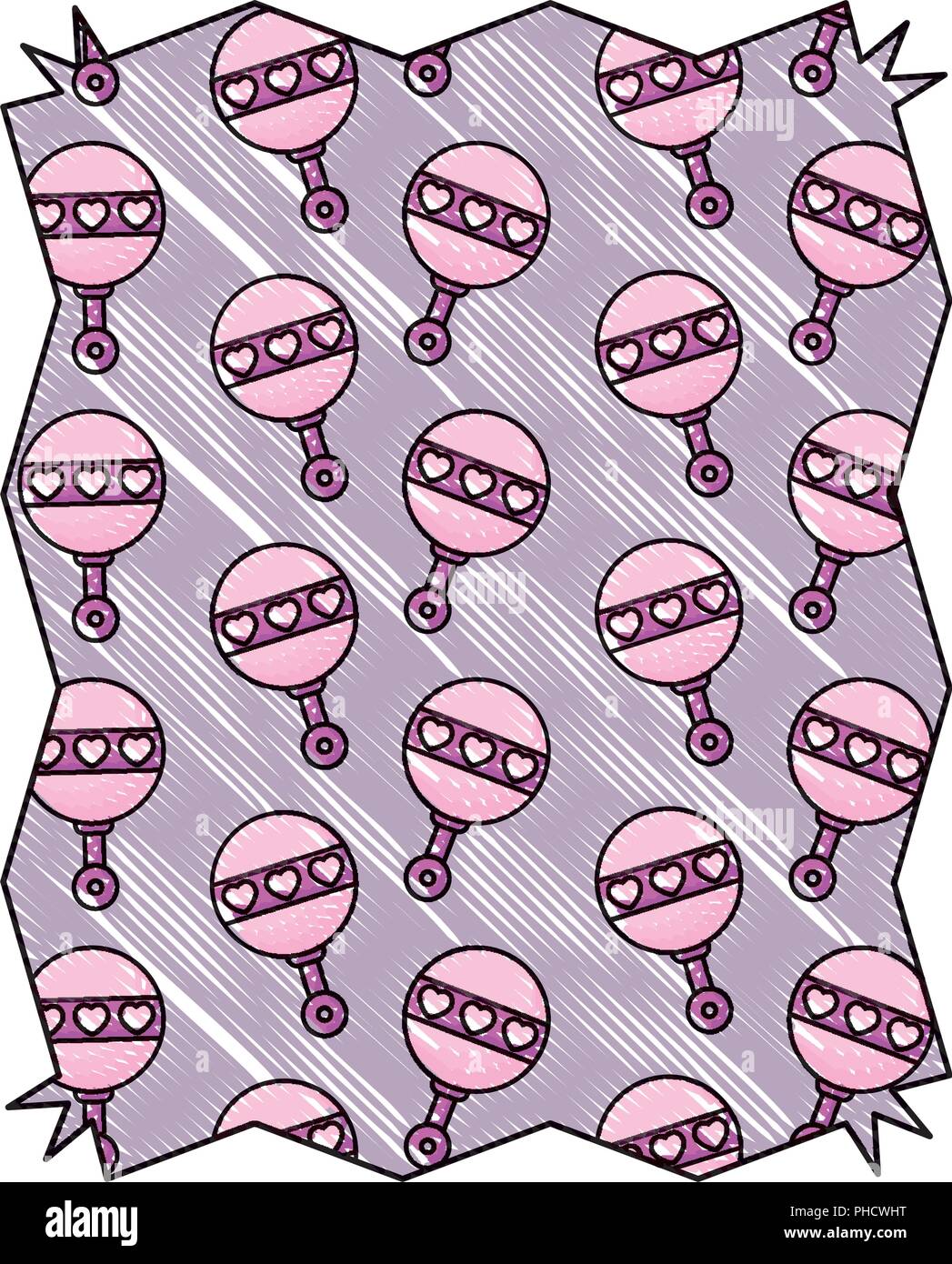 Cartoon Rattle Frame abstract frame with rattle toy pattern over white background, vector ...