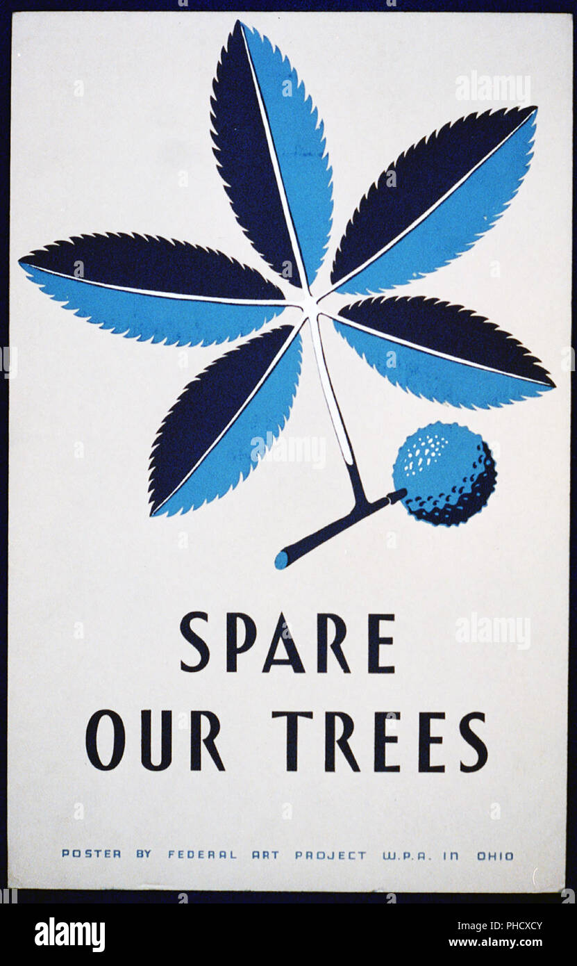 Poster promoting conservation of trees as a natural resource. Stock Photo