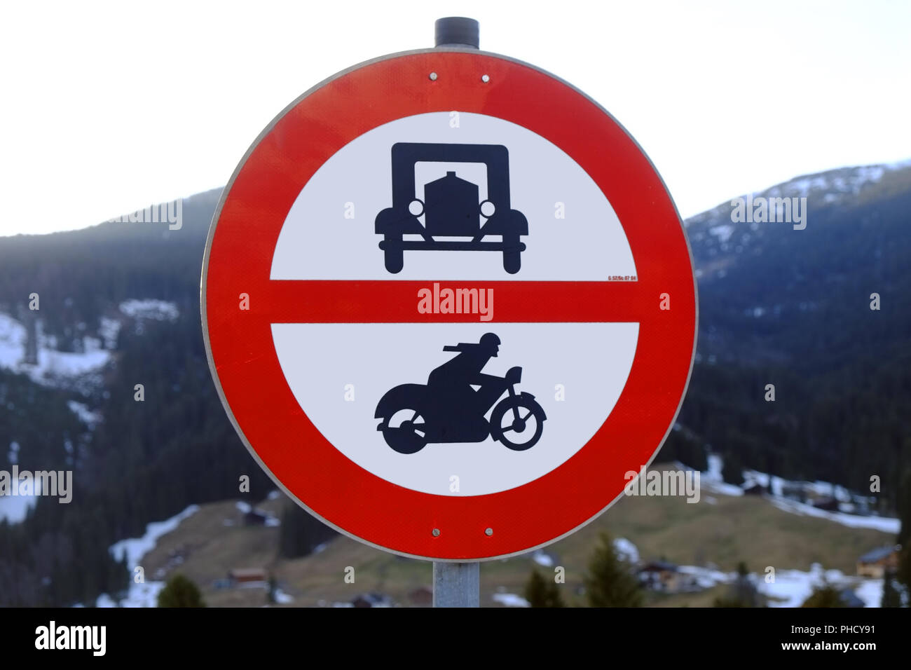 Traffic sign: Prohibition for motor vehicles Stock Photo