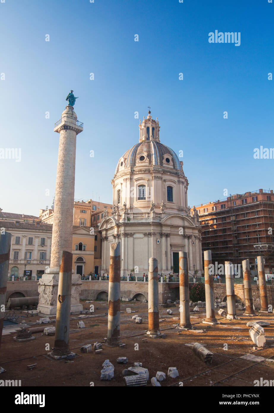 Trajan's Column and Churches of Santa Maria di Loreto Stock Photo
