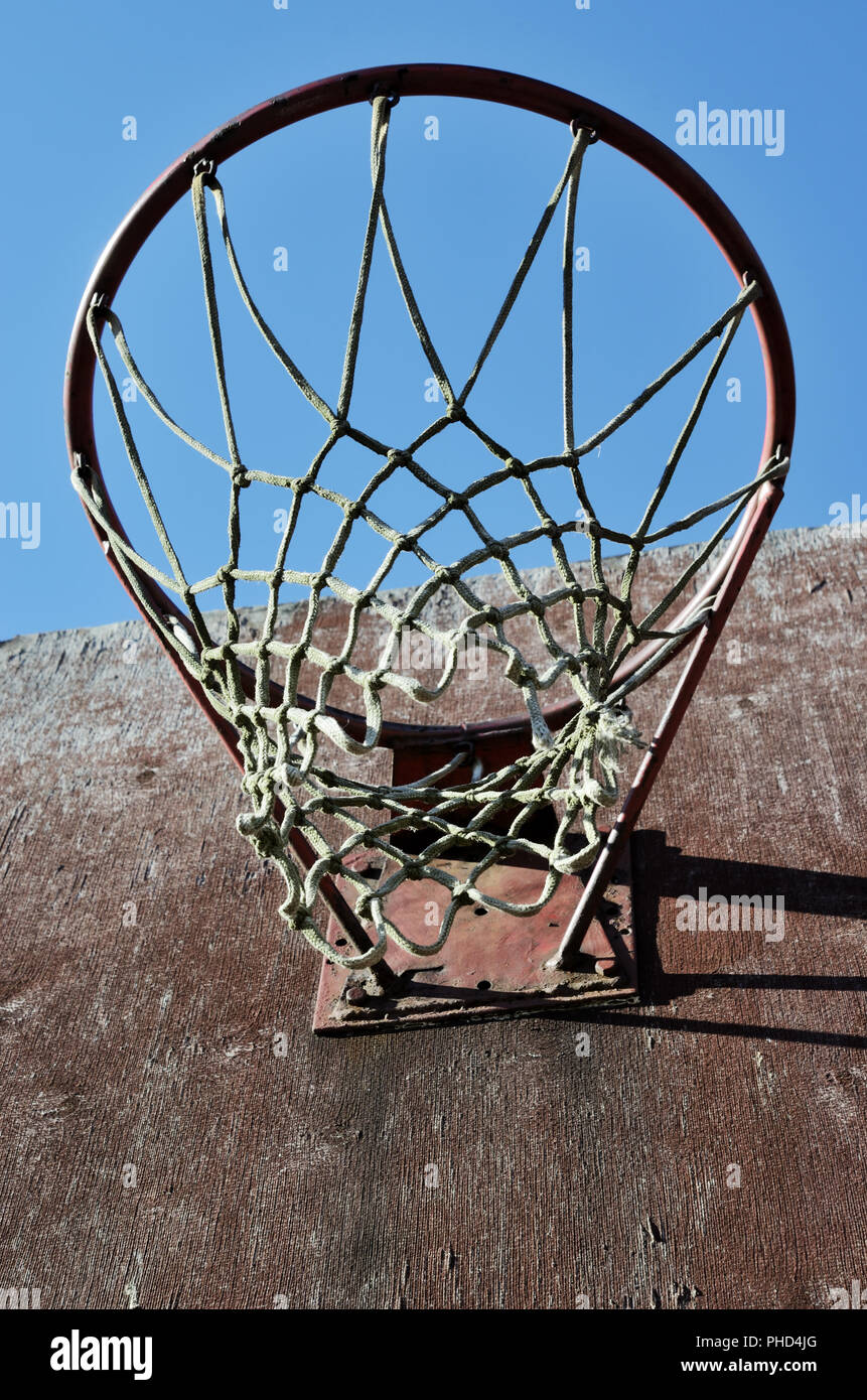 closeup of basketball backboard and hoop outdoor Stock Photo