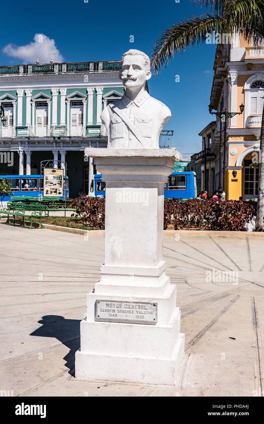 Sancti  Spiritus , Cuba / March 15, 2017: White statue of Mayor General Serafin Sanches in park named for the man. Stock Photo