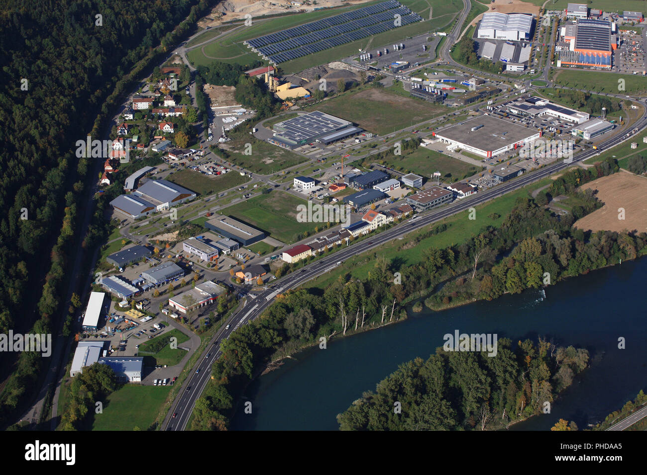 Waldshut-Tiengen, industrial estate Hochrhein at the river Rhein Stock Photo