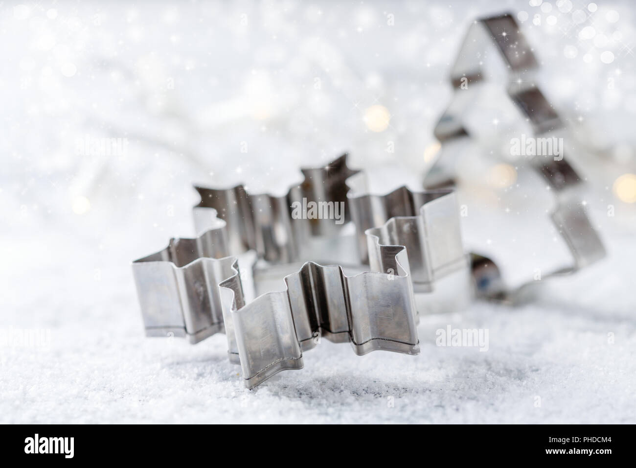 Metal cutters for Christmas cookies. Stock Photo