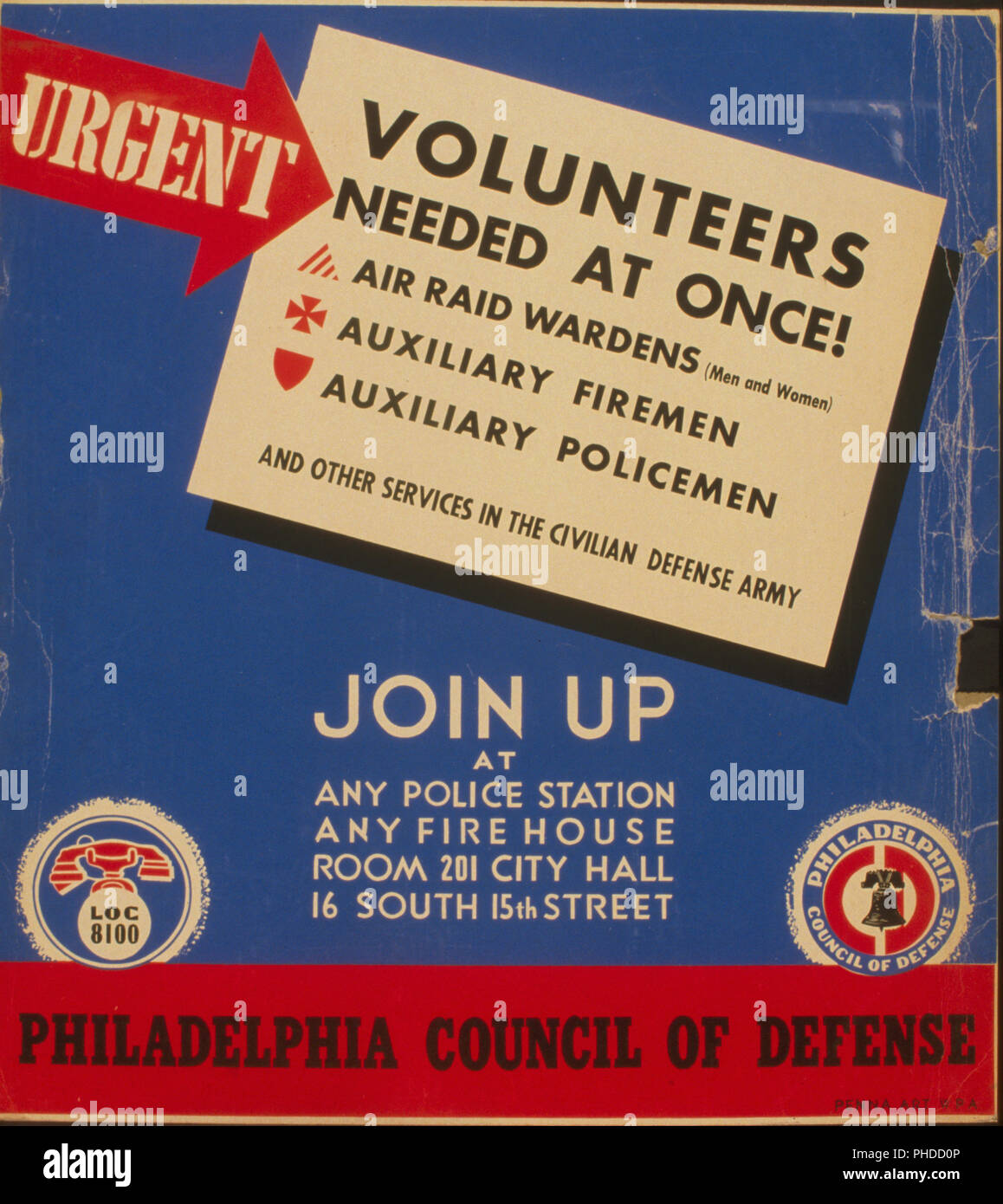 Poster calling for volunteers for "air raid wardens, auxiliary firemen