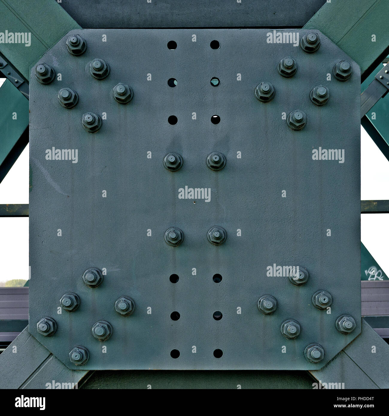 Connection plate of a steel bridge support structure Stock Photo