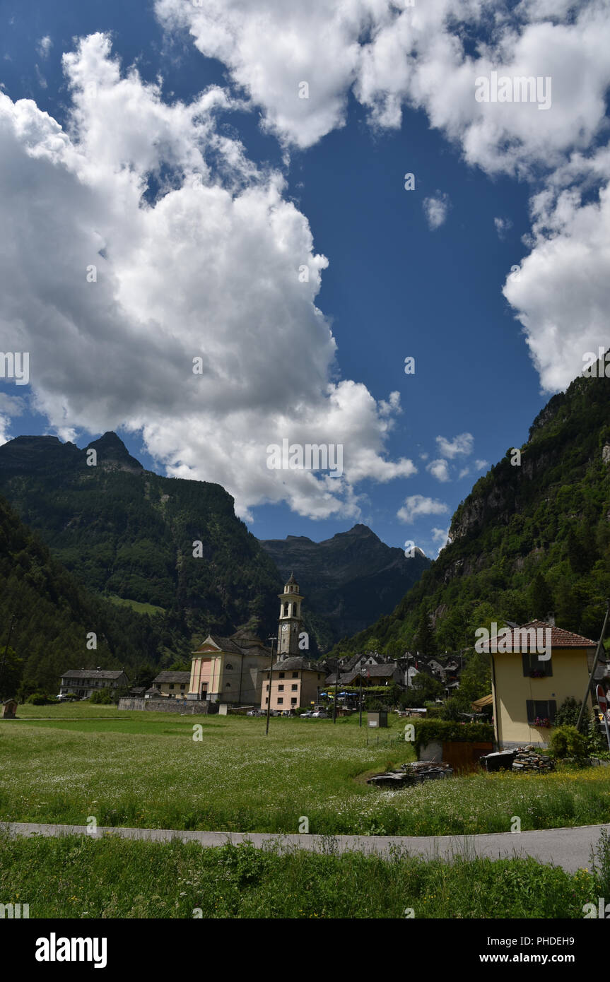 Mountain Village Sonogno on Verzasca valley Stock Photo