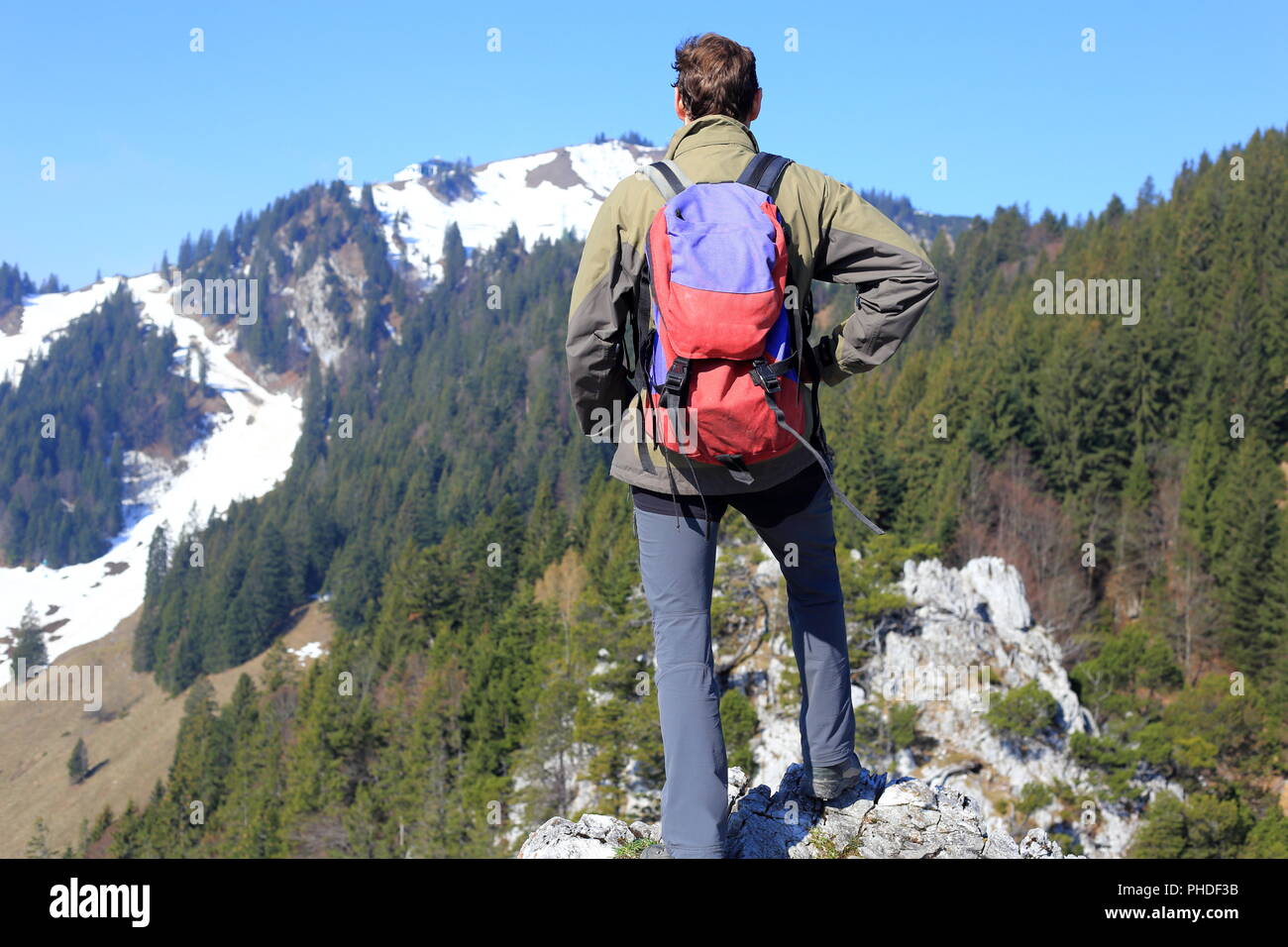 hiker on a mountain top Stock Photo