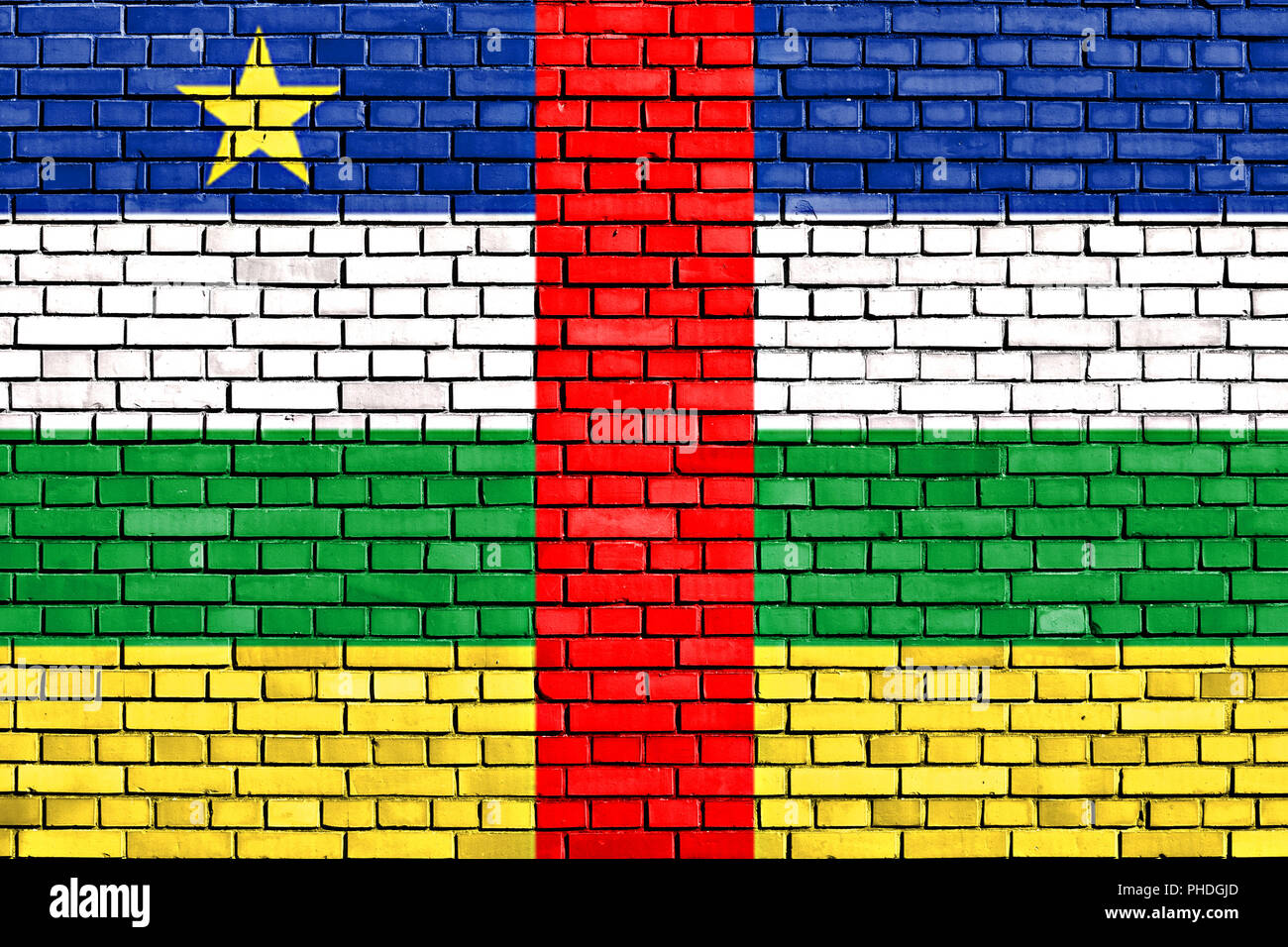 flag of Central African Republic painted on brick wall Stock Photo