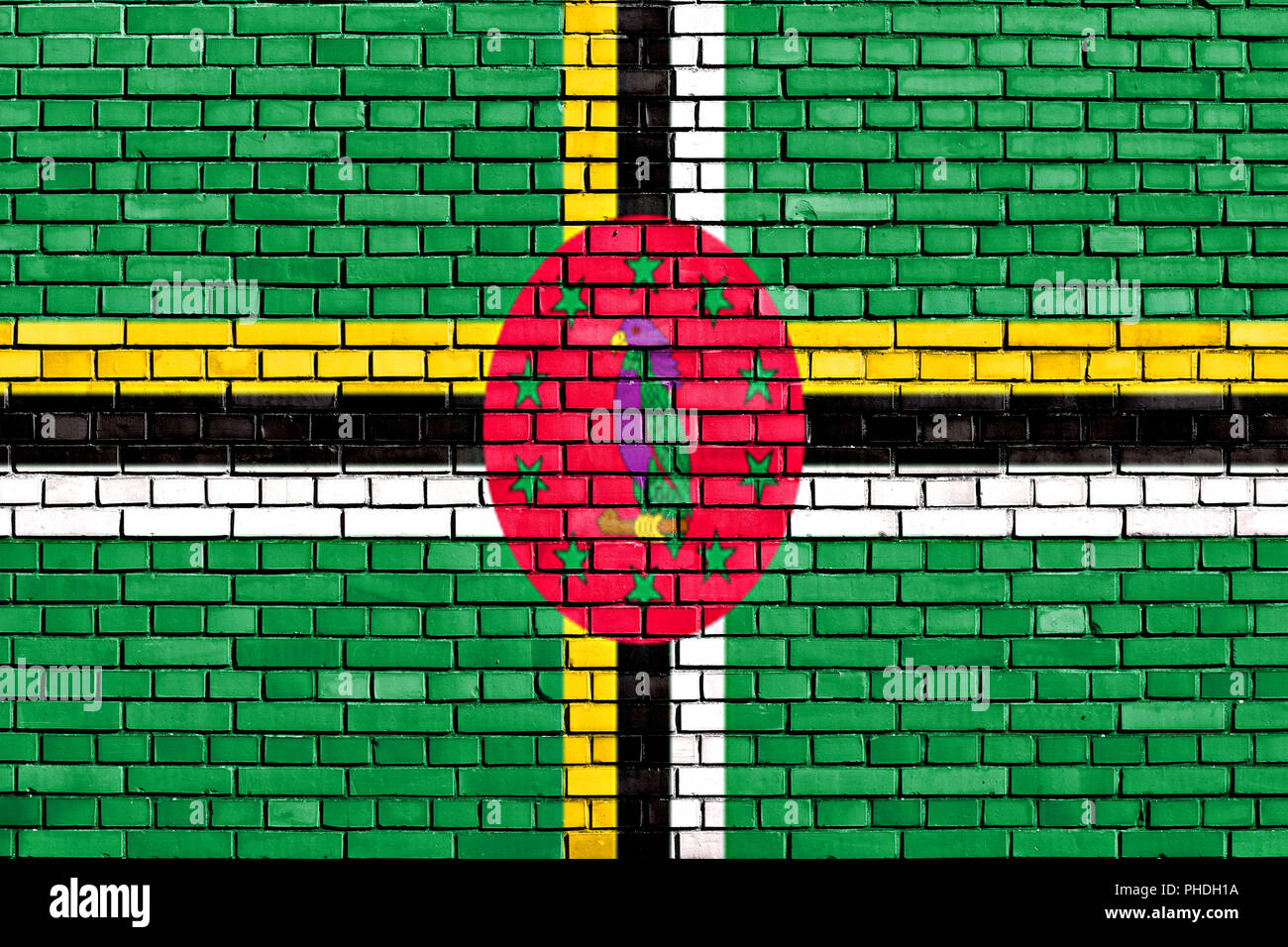 flag of Dominica painted on brick wall Stock Photo - Alamy