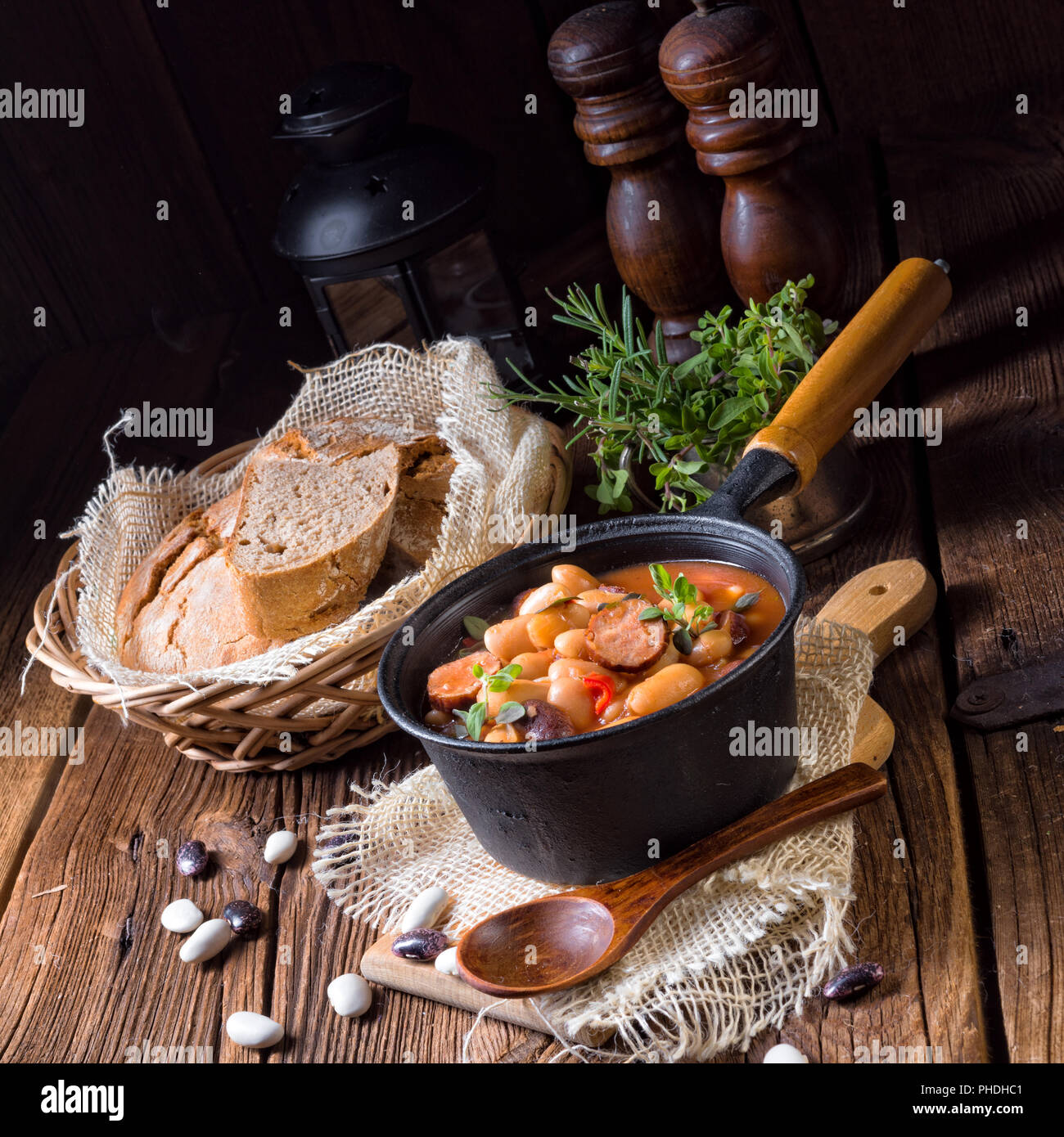 Polish Baked Beans with sausage Stock Photo Alamy