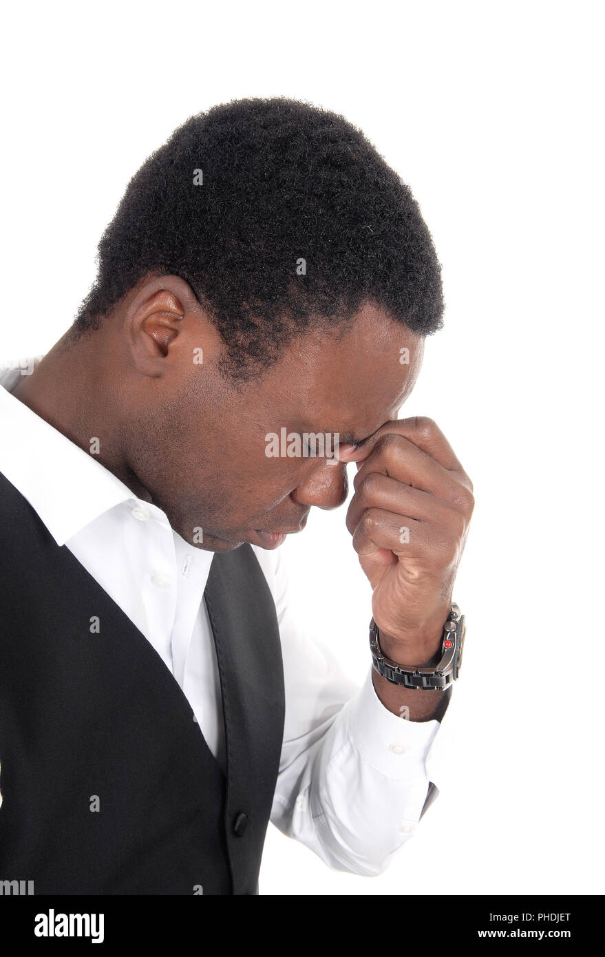 A worried and desperate African man Stock Photo